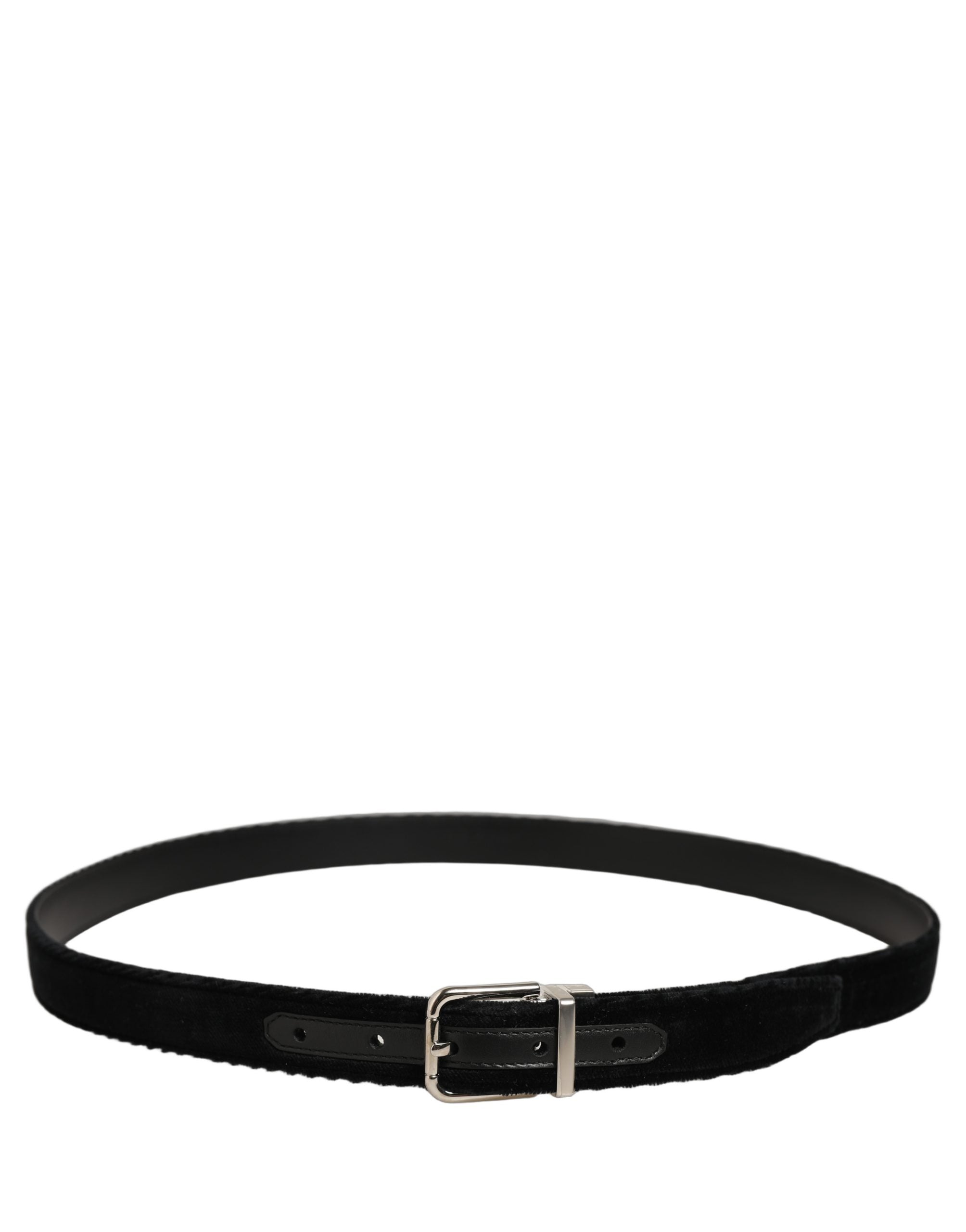 Dolce & Gabbana Black Velvet Silver Tone Metal Buckle Belt Dolce & Gabbana