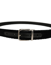 Dolce & Gabbana Black Velvet Silver Tone Metal Buckle Belt Dolce & Gabbana