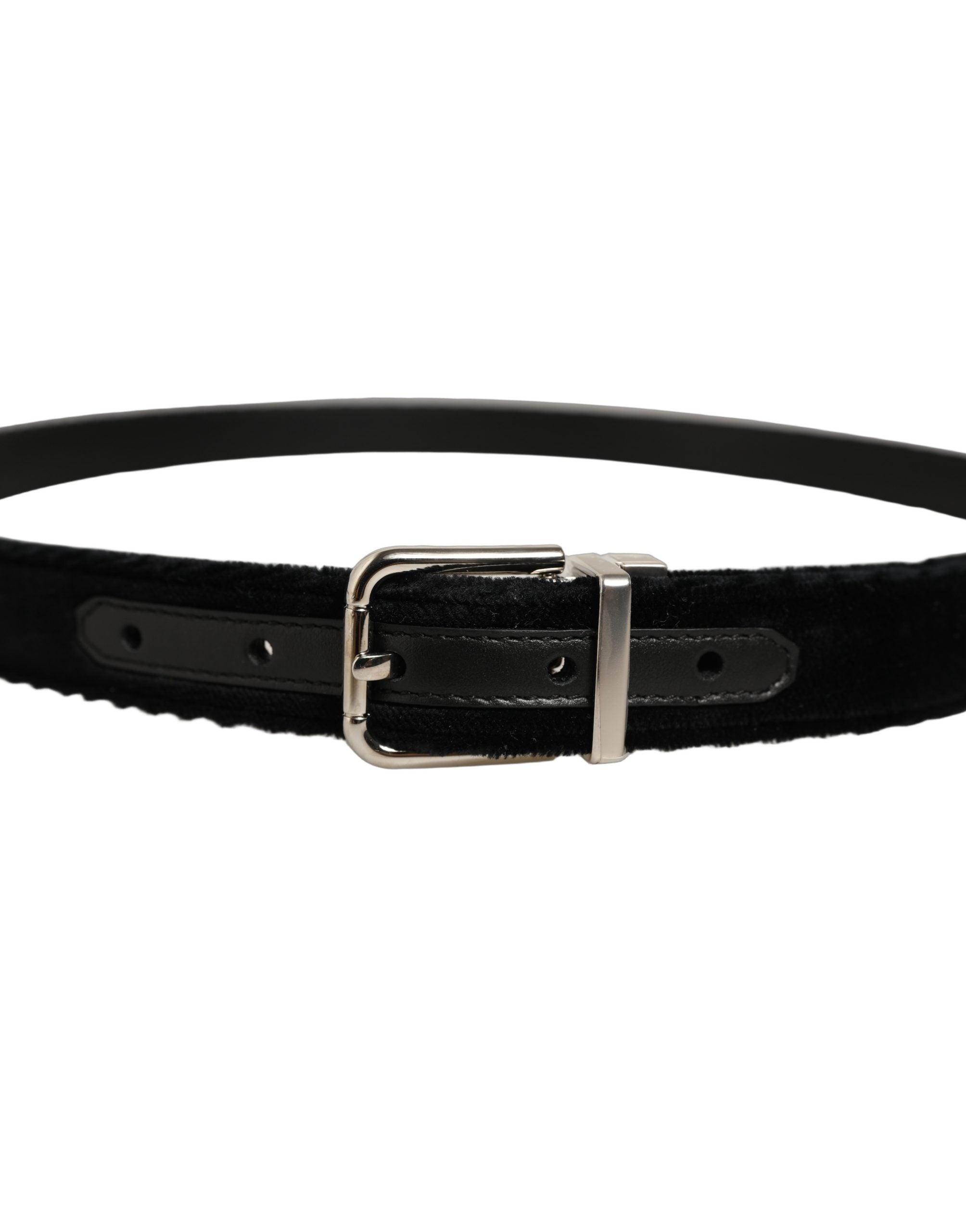 Dolce & Gabbana Black Velvet Silver Tone Metal Buckle Belt Dolce & Gabbana