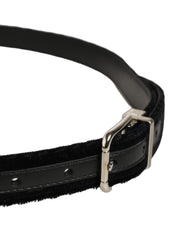 Dolce & Gabbana Black Velvet Silver Tone Metal Buckle Belt Dolce & Gabbana