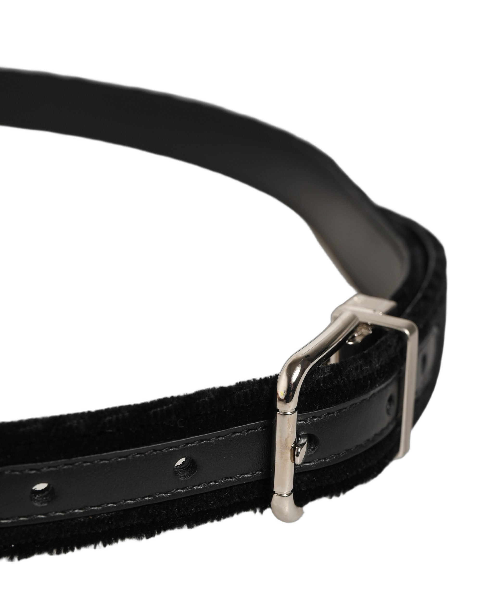 Dolce & Gabbana Black Velvet Silver Tone Metal Buckle Belt Dolce & Gabbana