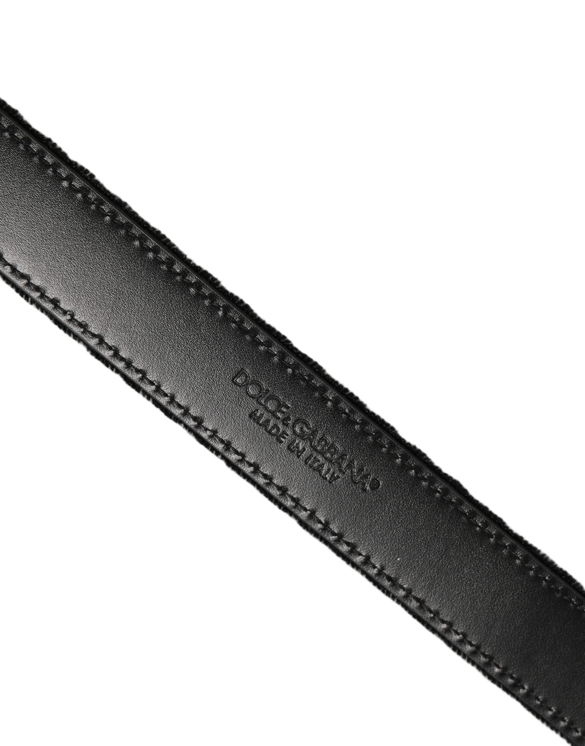 Dolce & Gabbana Black Velvet Silver Tone Metal Buckle Belt Dolce & Gabbana