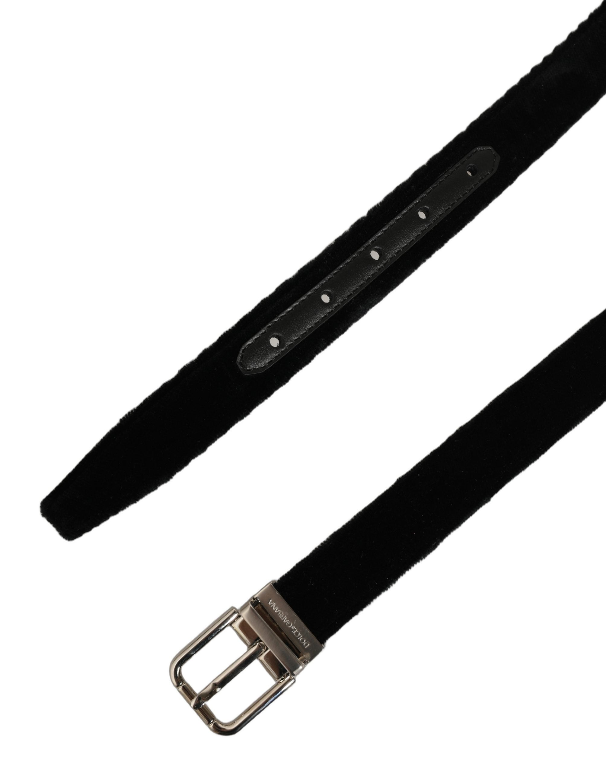 Dolce & Gabbana Black Velvet Silver Tone Metal Buckle Belt Dolce & Gabbana