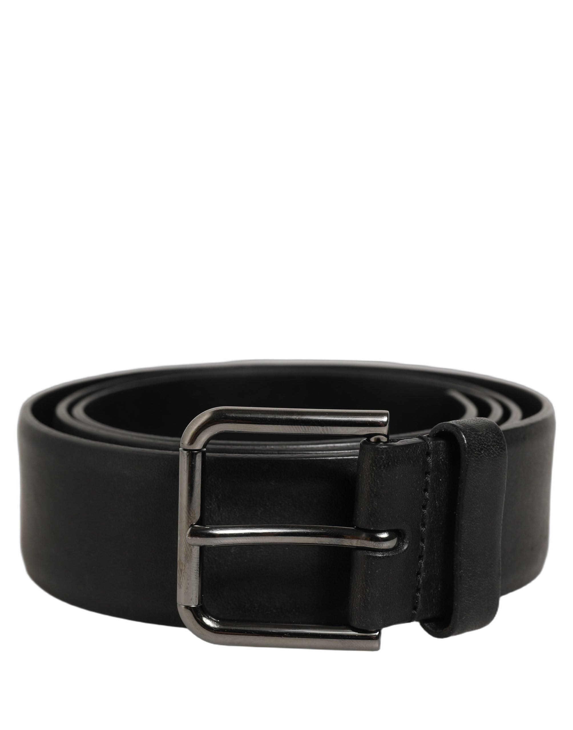 Dolce & Gabbana Black Calf Leather Classic Silver Buckle Belt Dolce & Gabbana