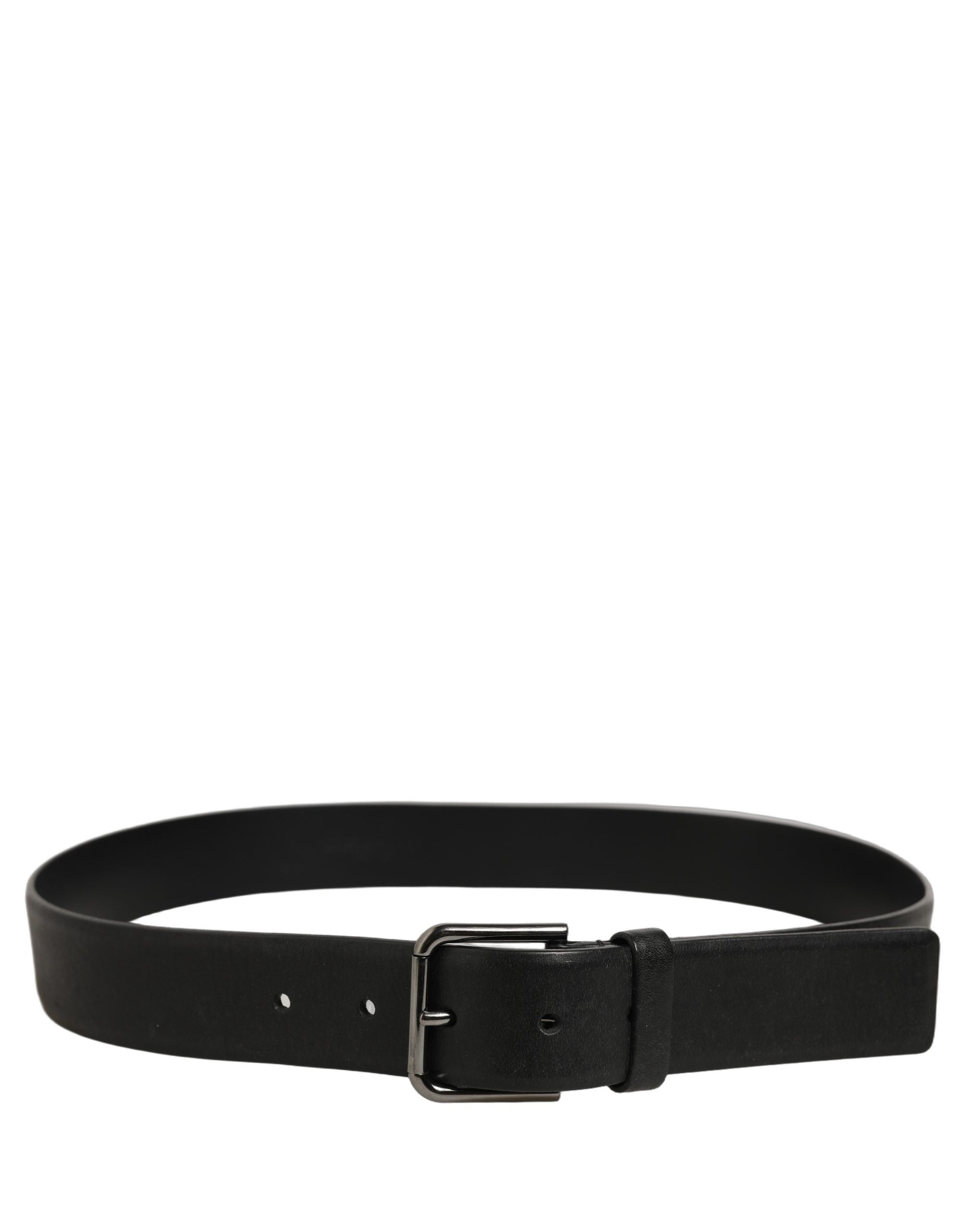Dolce & Gabbana Black Calf Leather Classic Silver Buckle Belt Dolce & Gabbana