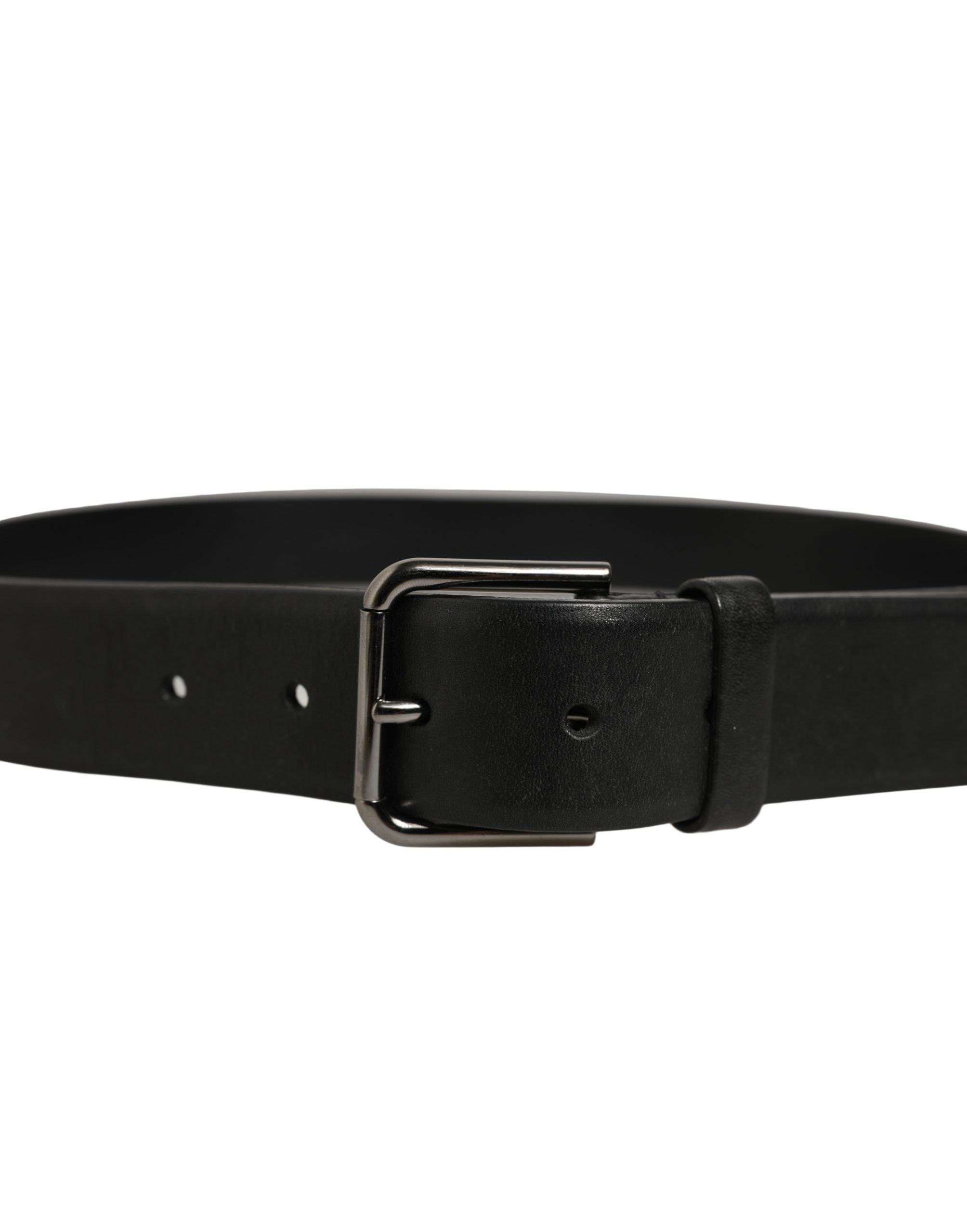 Dolce & Gabbana Black Calf Leather Classic Silver Buckle Belt Dolce & Gabbana