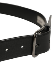 Dolce & Gabbana Black Calf Leather Classic Silver Buckle Belt Dolce & Gabbana
