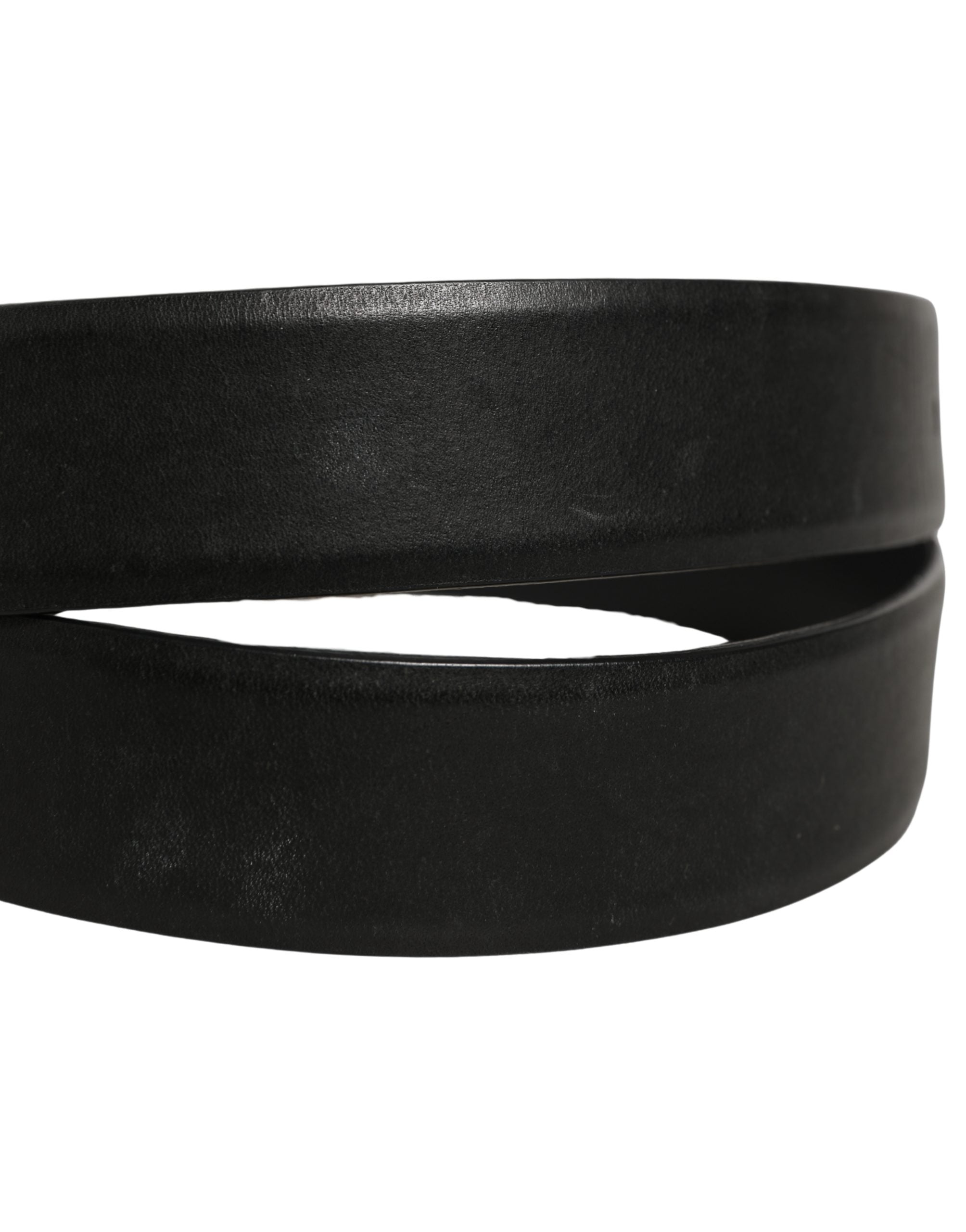Dolce & Gabbana Black Calf Leather Classic Silver Buckle Belt Dolce & Gabbana