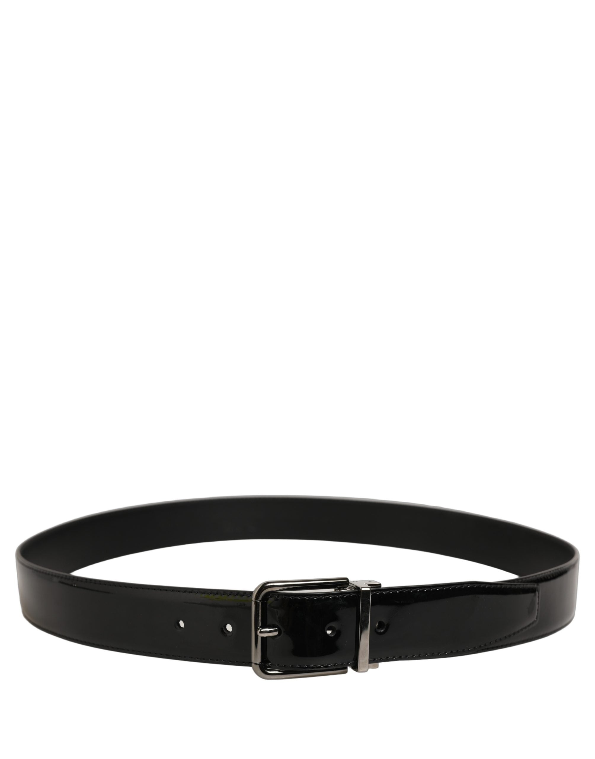 Dolce & Gabbana Black Patent Leather Silver Metal Buckle Belt Dolce & Gabbana