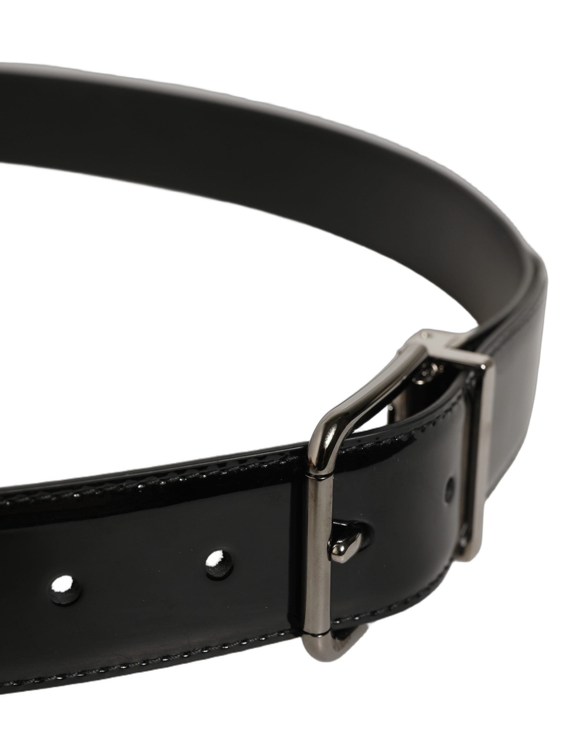 Dolce & Gabbana Black Patent Leather Silver Metal Buckle Belt Dolce & Gabbana