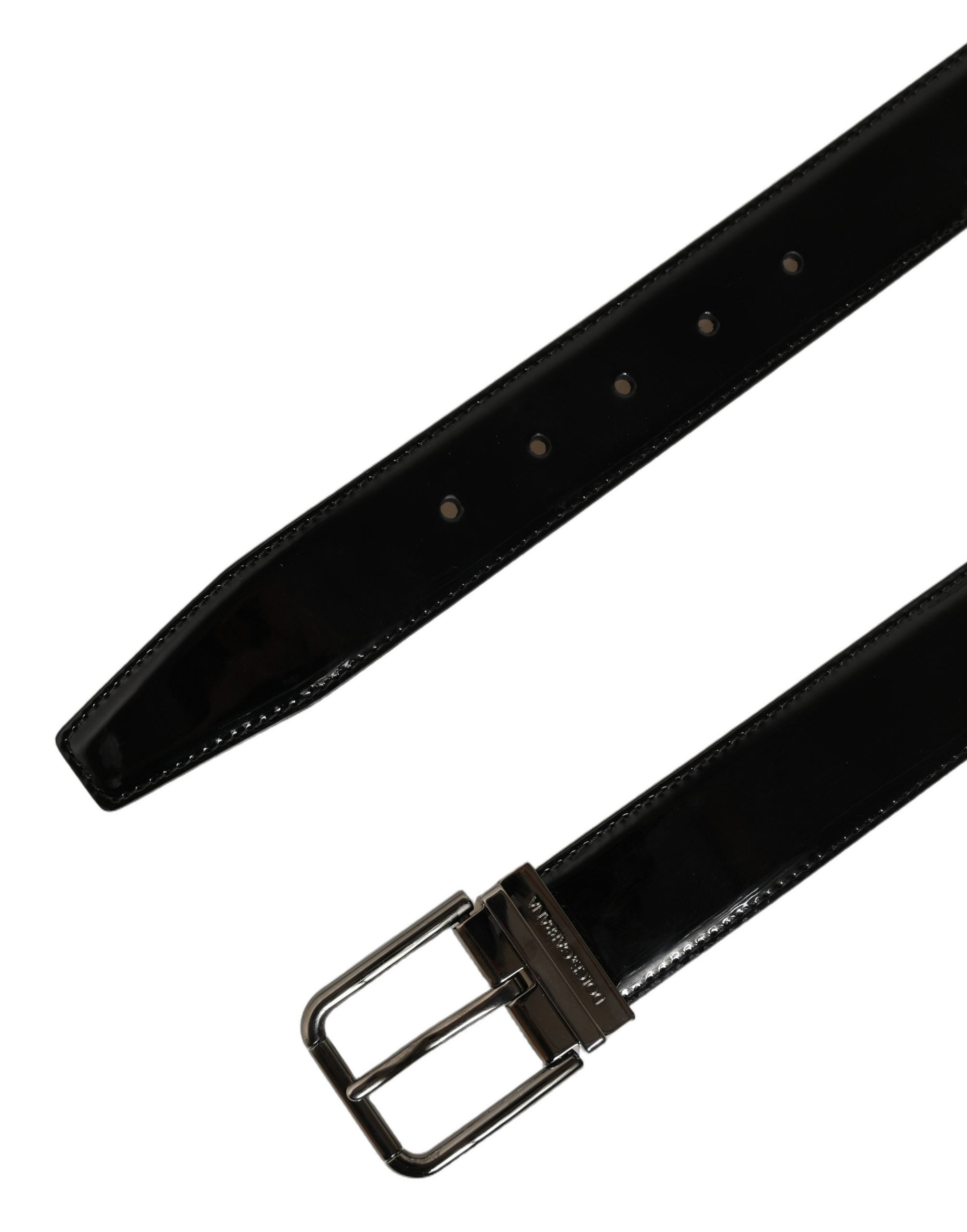 Dolce & Gabbana Black Patent Leather Silver Metal Buckle Belt Dolce & Gabbana
