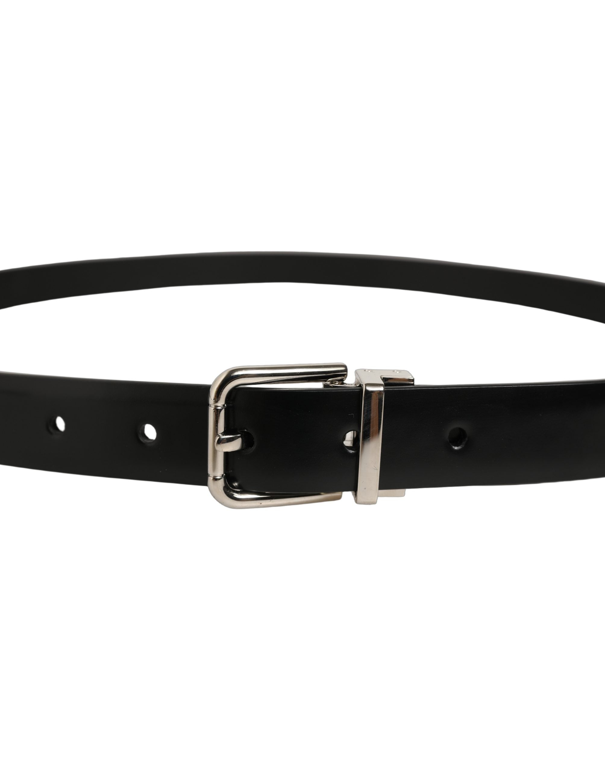 Dolce & Gabbana Black Leather Silver Tone Metal Buckle Belt Dolce & Gabbana