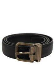 Dolce & Gabbana Men Black Calf Leather Gold Metal Buckle Belt Dolce & Gabbana