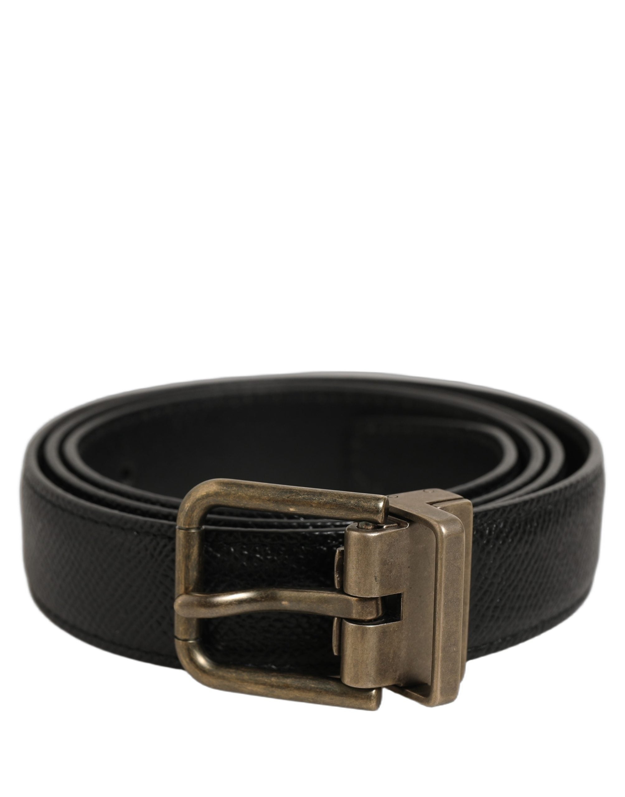 Dolce & Gabbana Men Black Calf Leather Gold Metal Buckle Belt Dolce & Gabbana