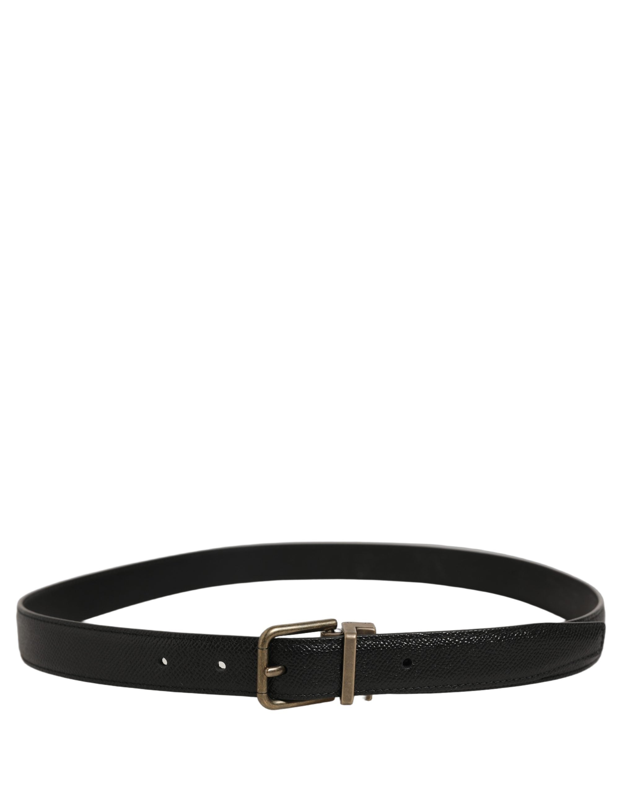Dolce & Gabbana Men Black Calf Leather Gold Metal Buckle Belt Dolce & Gabbana