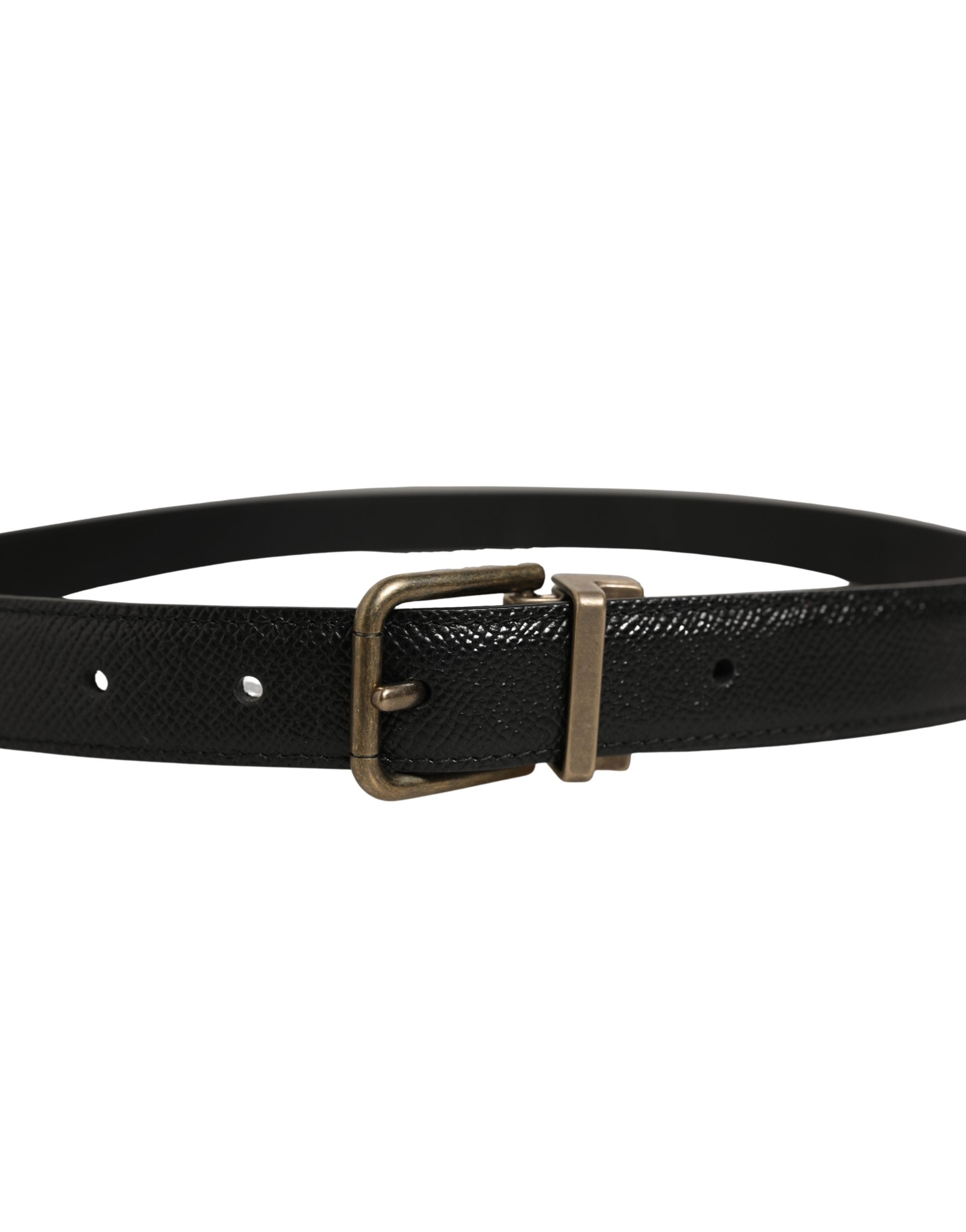 Dolce & Gabbana Men Black Calf Leather Gold Metal Buckle Belt Dolce & Gabbana