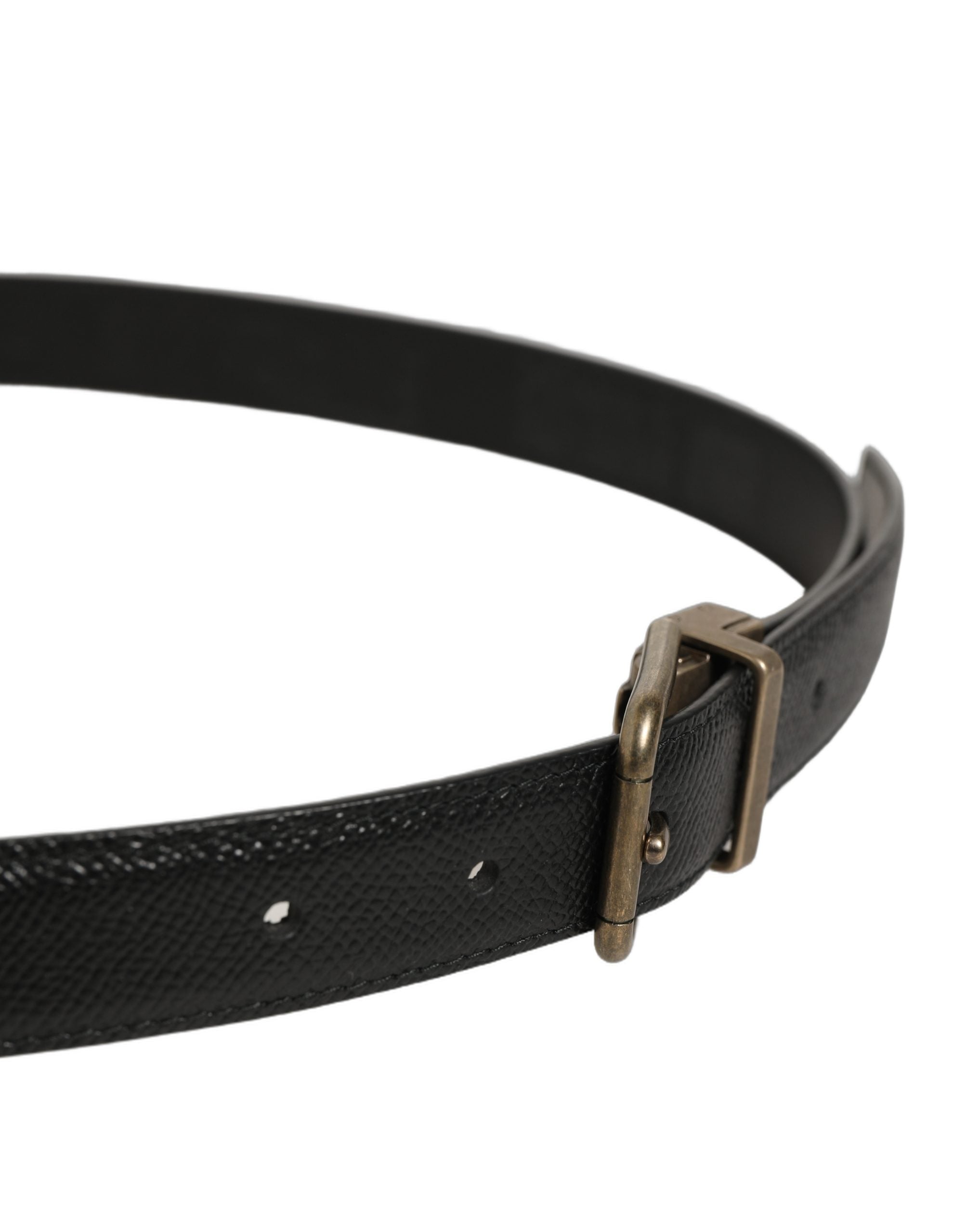 Dolce & Gabbana Men Black Calf Leather Gold Metal Buckle Belt Dolce & Gabbana