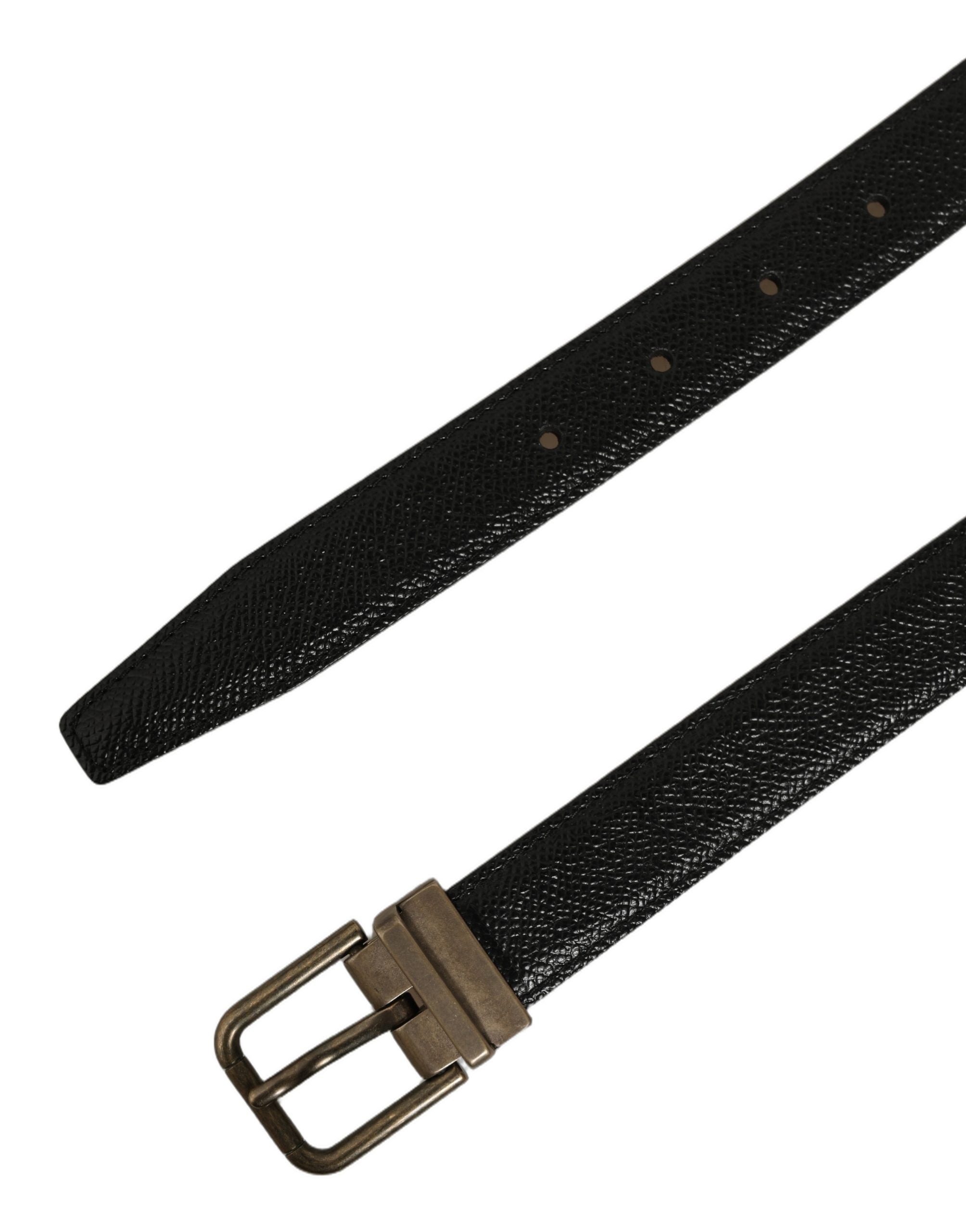 Dolce & Gabbana Men Black Calf Leather Gold Metal Buckle Belt Dolce & Gabbana