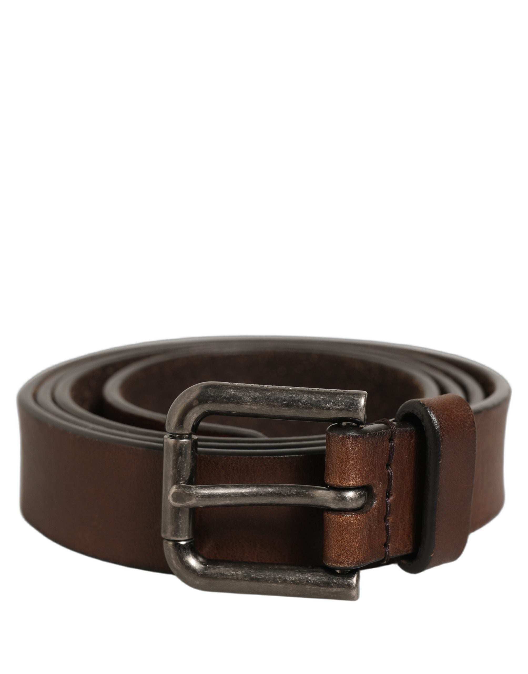 Dolce & Gabbana Brown Leather Silver Tone Metal Buckle Belt Dolce & Gabbana
