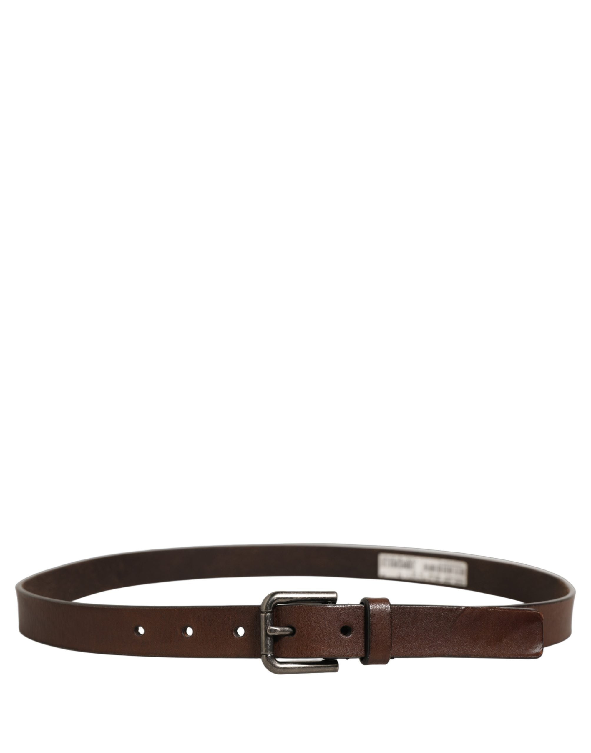 Dolce & Gabbana Brown Leather Silver Tone Metal Buckle Belt Dolce & Gabbana