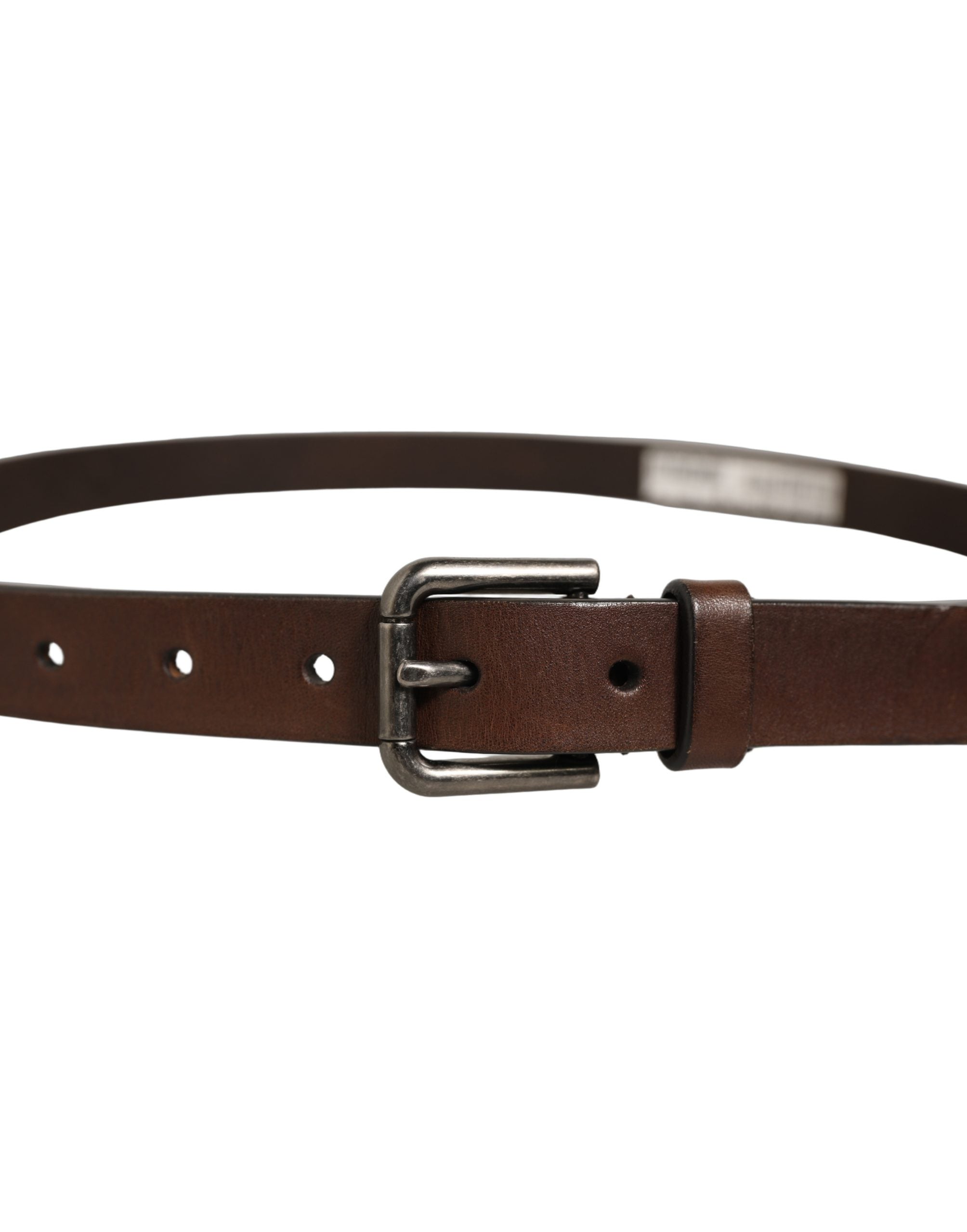 Dolce & Gabbana Brown Leather Silver Tone Metal Buckle Belt Dolce & Gabbana