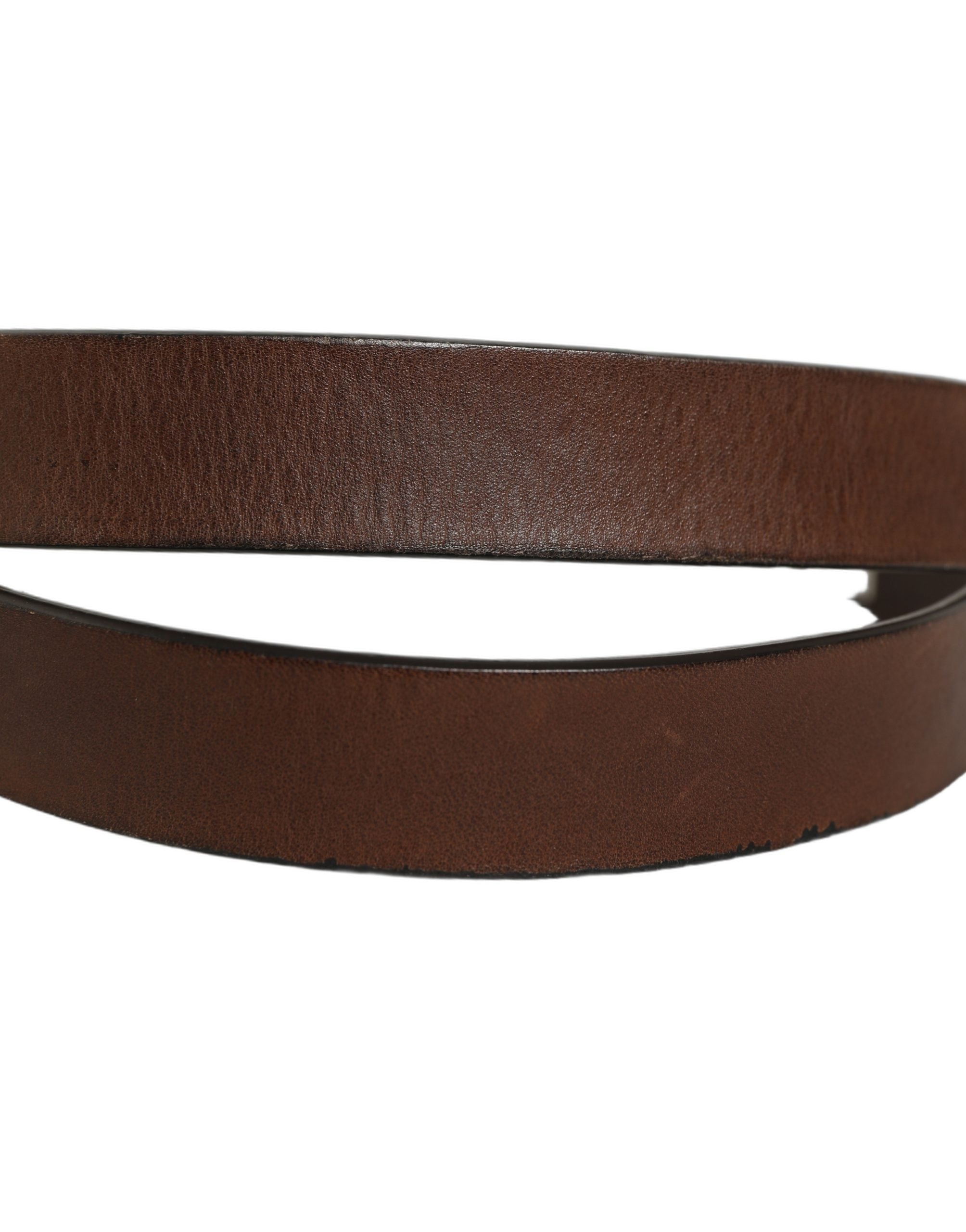 Dolce & Gabbana Brown Leather Silver Tone Metal Buckle Belt Dolce & Gabbana
