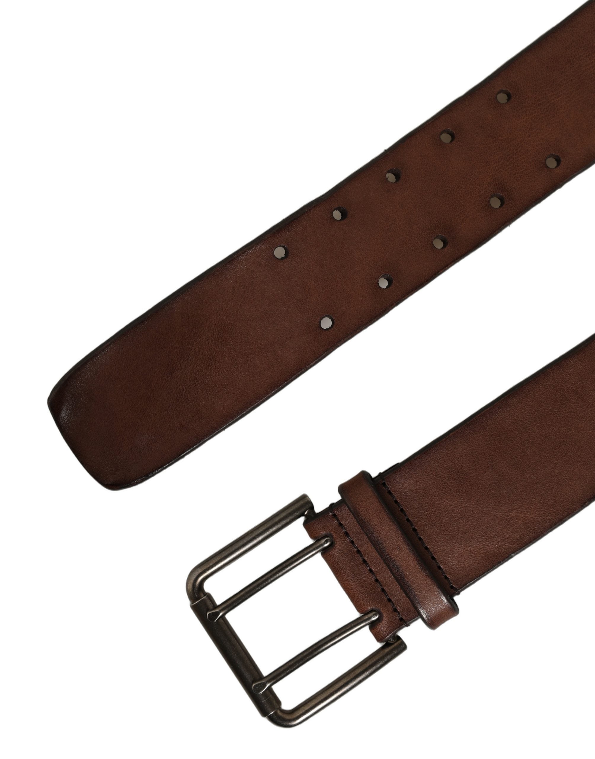 Dolce & Gabbana Belt Brown Leather Double Prong Metal Buckle Dolce & Gabbana