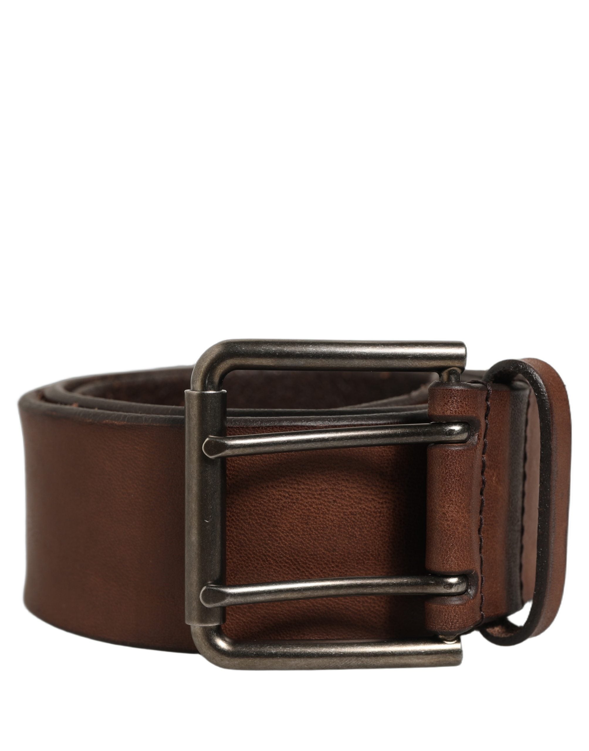 Dolce & Gabbana Belt Brown Leather Double Prong Metal Buckle Dolce & Gabbana