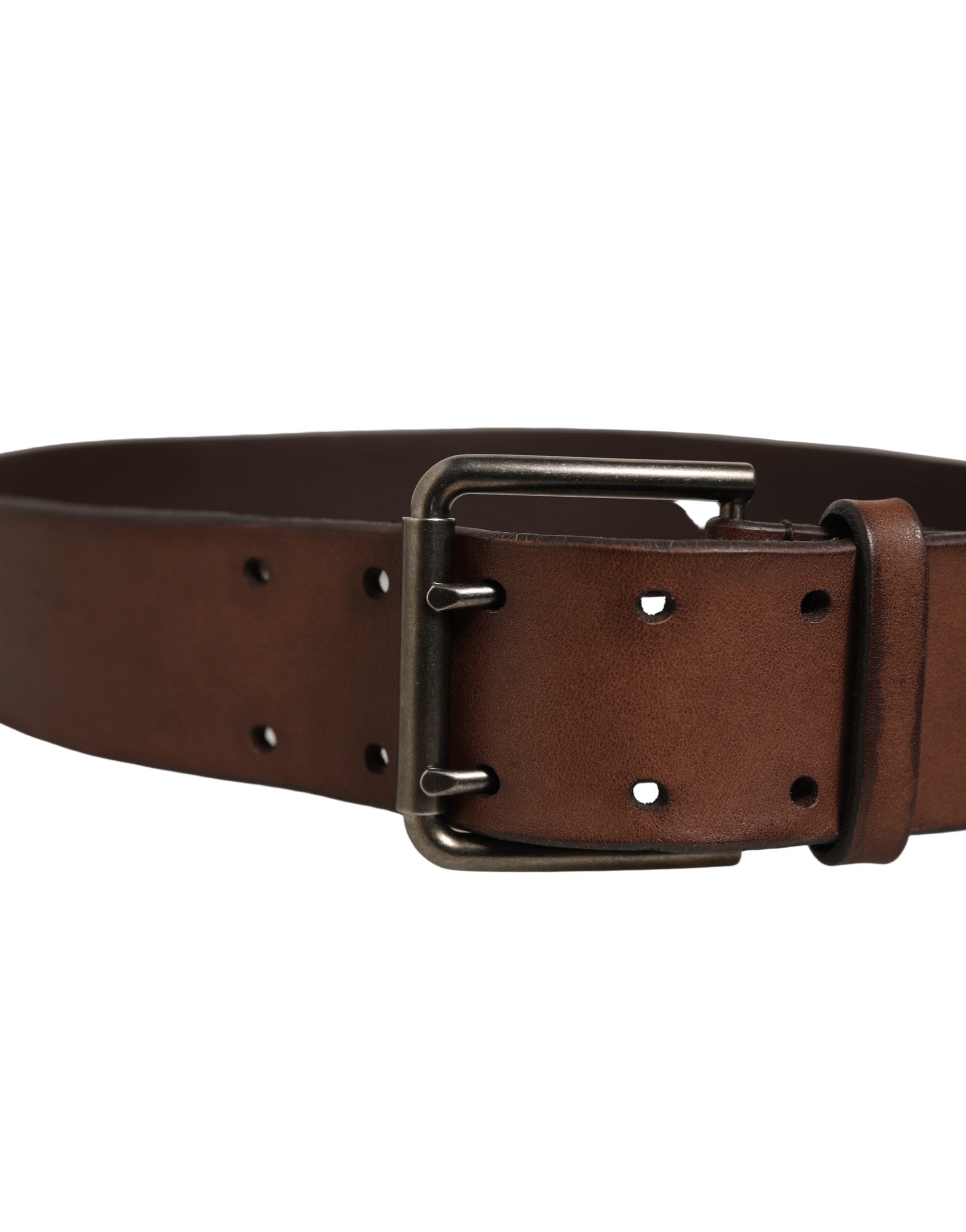 Dolce & Gabbana Belt Brown Leather Double Prong Metal Buckle Dolce & Gabbana