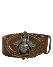 Dolce & Gabbana Brown Leather Bee Accent Metal Buckle Belt Dolce & Gabbana