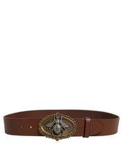 Dolce & Gabbana Brown Leather Bee Accent Metal Buckle Belt Dolce & Gabbana