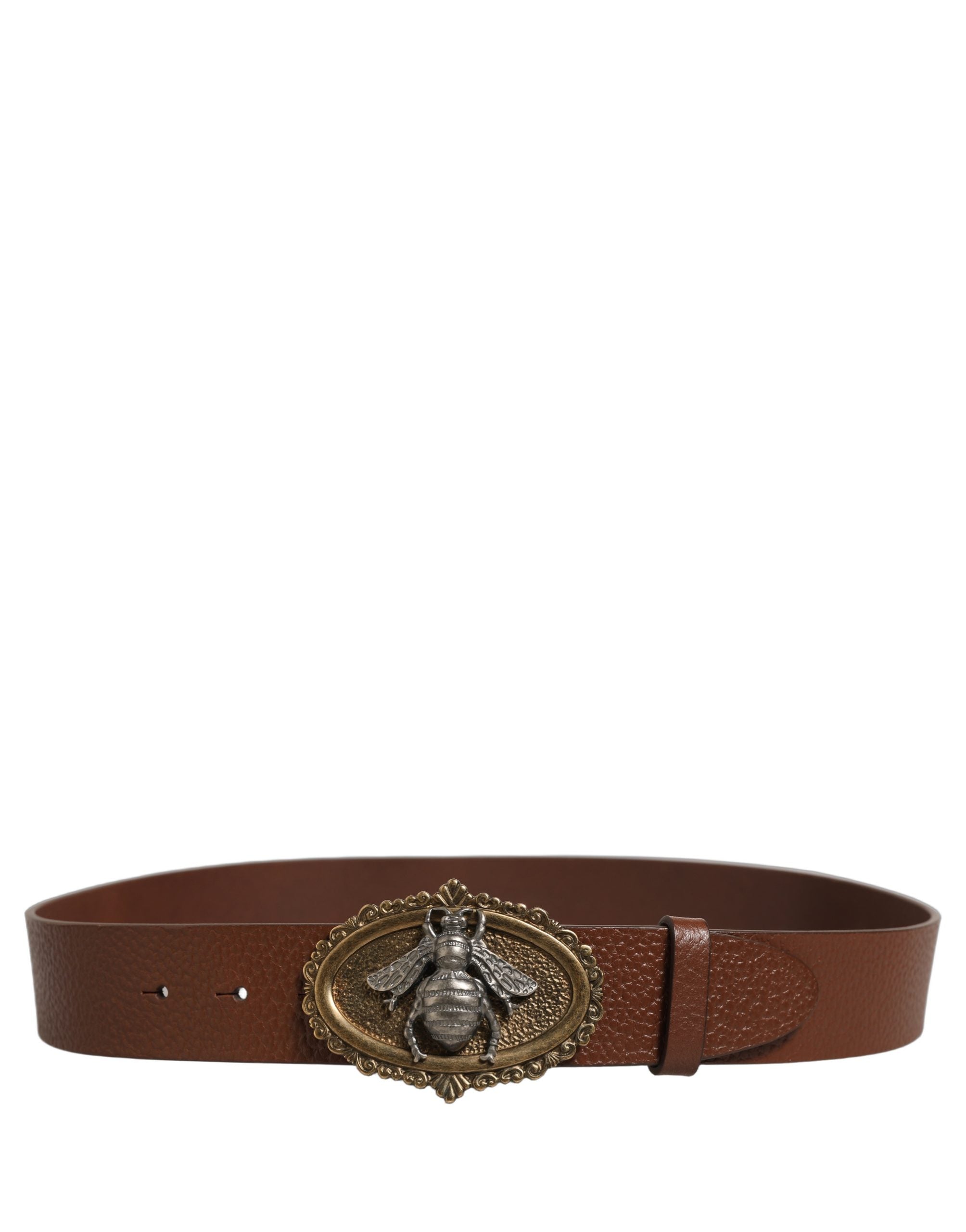 Dolce & Gabbana Brown Leather Bee Accent Metal Buckle Belt Dolce & Gabbana