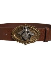 Dolce & Gabbana Brown Leather Bee Accent Metal Buckle Belt Dolce & Gabbana