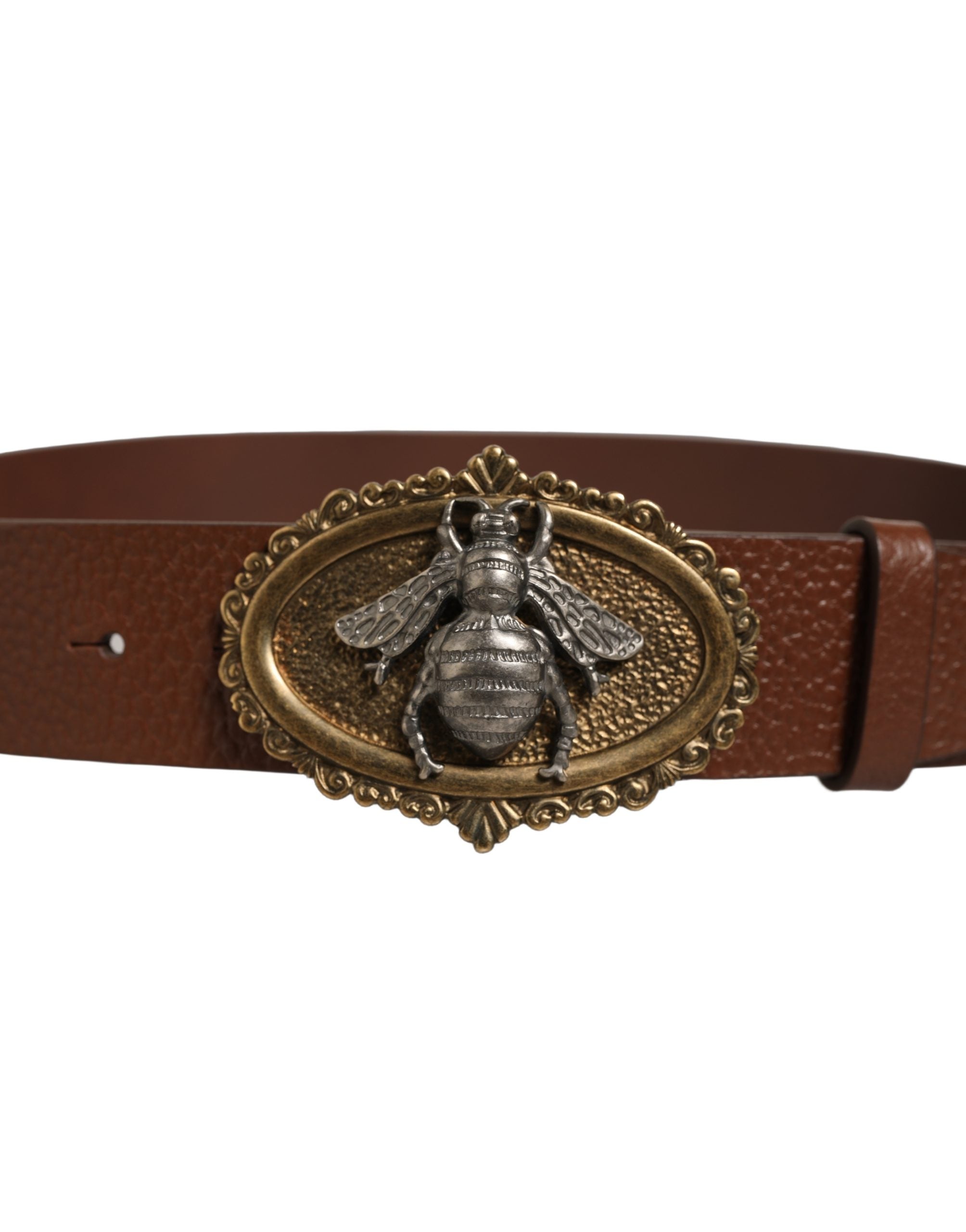 Dolce & Gabbana Brown Leather Bee Accent Metal Buckle Belt Dolce & Gabbana