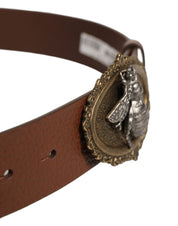 Dolce & Gabbana Brown Leather Bee Accent Metal Buckle Belt Dolce & Gabbana