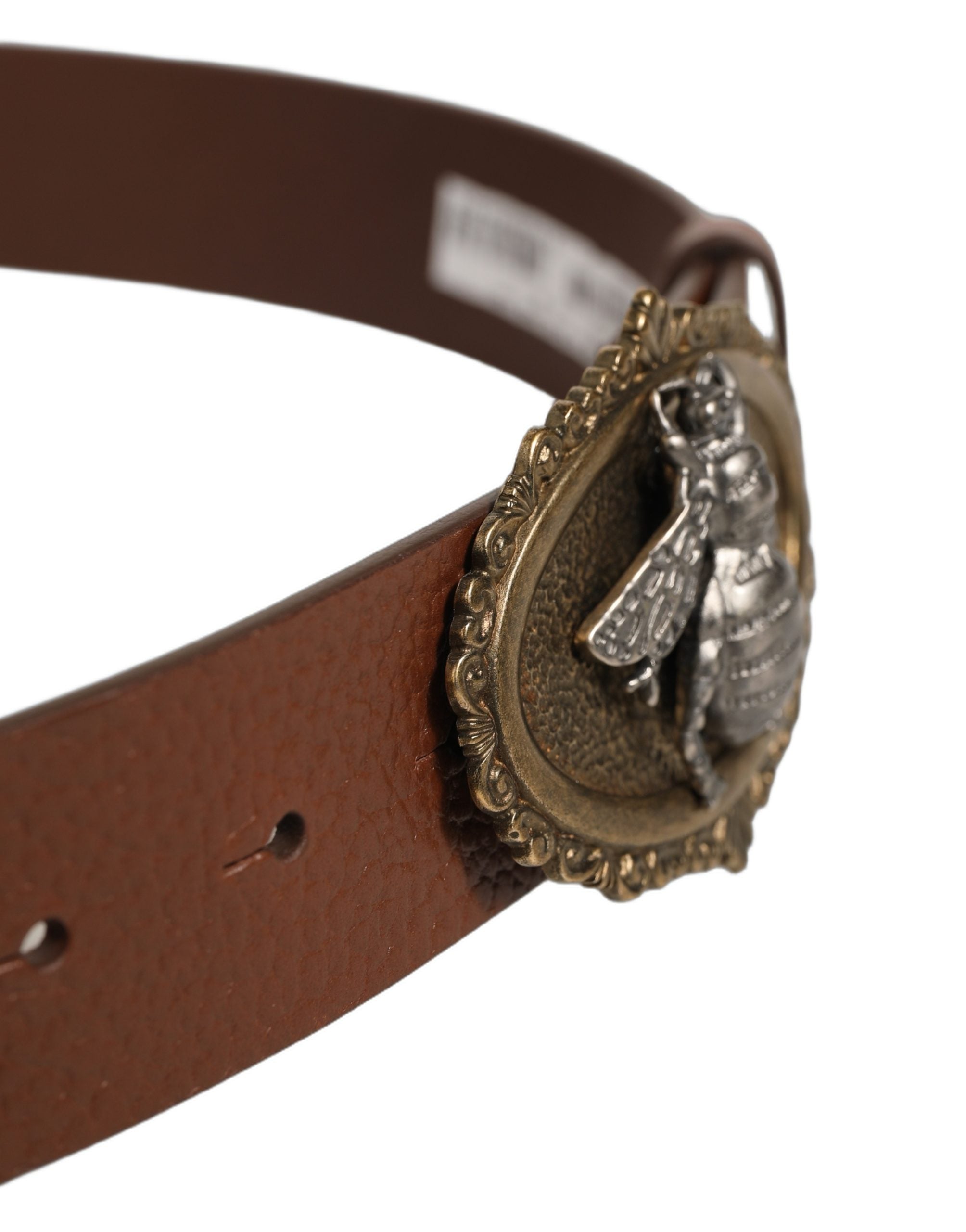Dolce & Gabbana Brown Leather Bee Accent Metal Buckle Belt Dolce & Gabbana