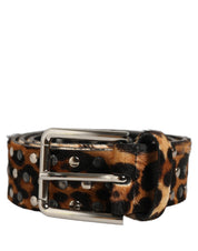 Dolce & Gabbana Brown Leopard Calf Hair Studs Metal Buckle Belt Dolce & Gabbana