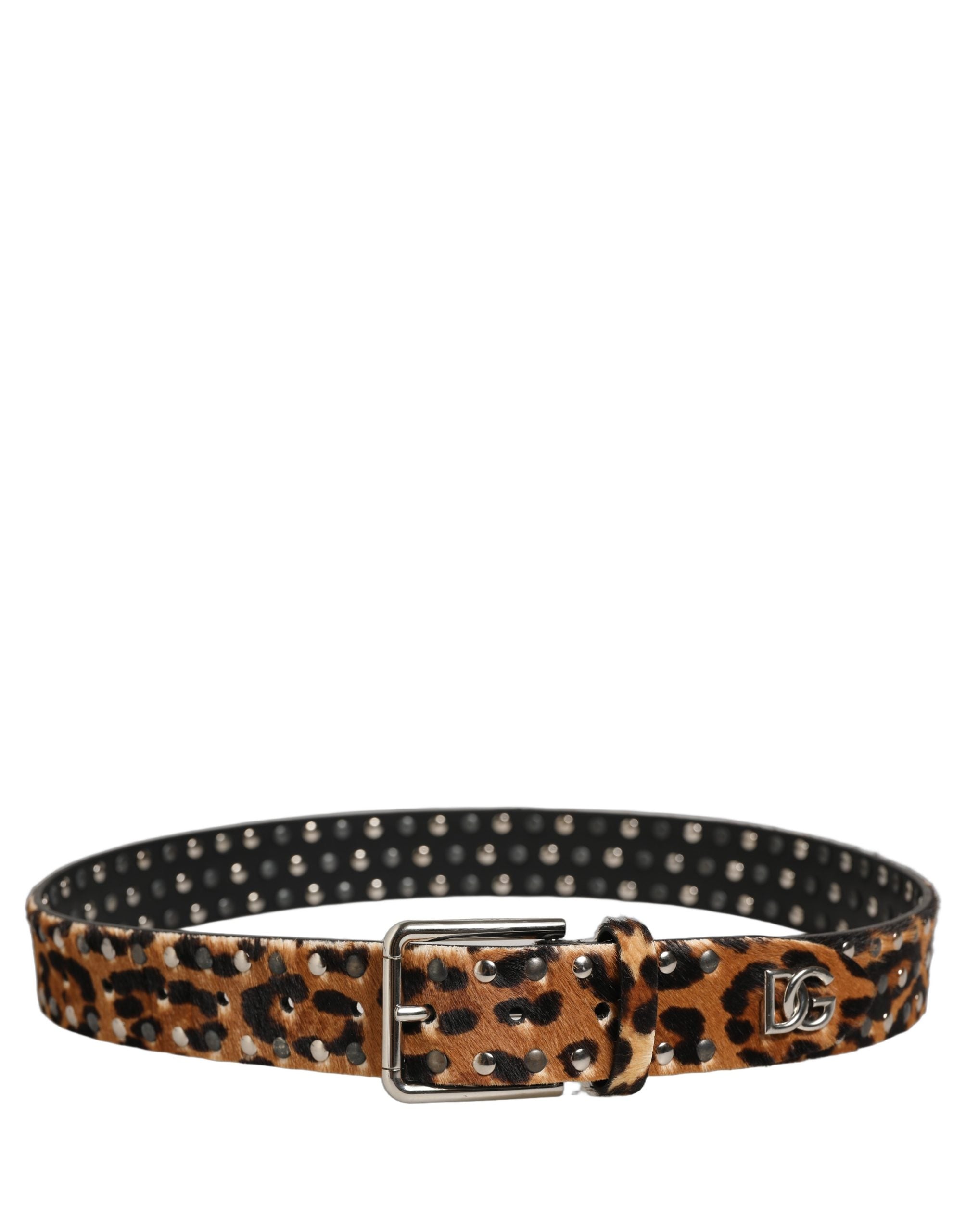 Dolce & Gabbana Brown Leopard Calf Hair Studs Metal Buckle Belt Dolce & Gabbana