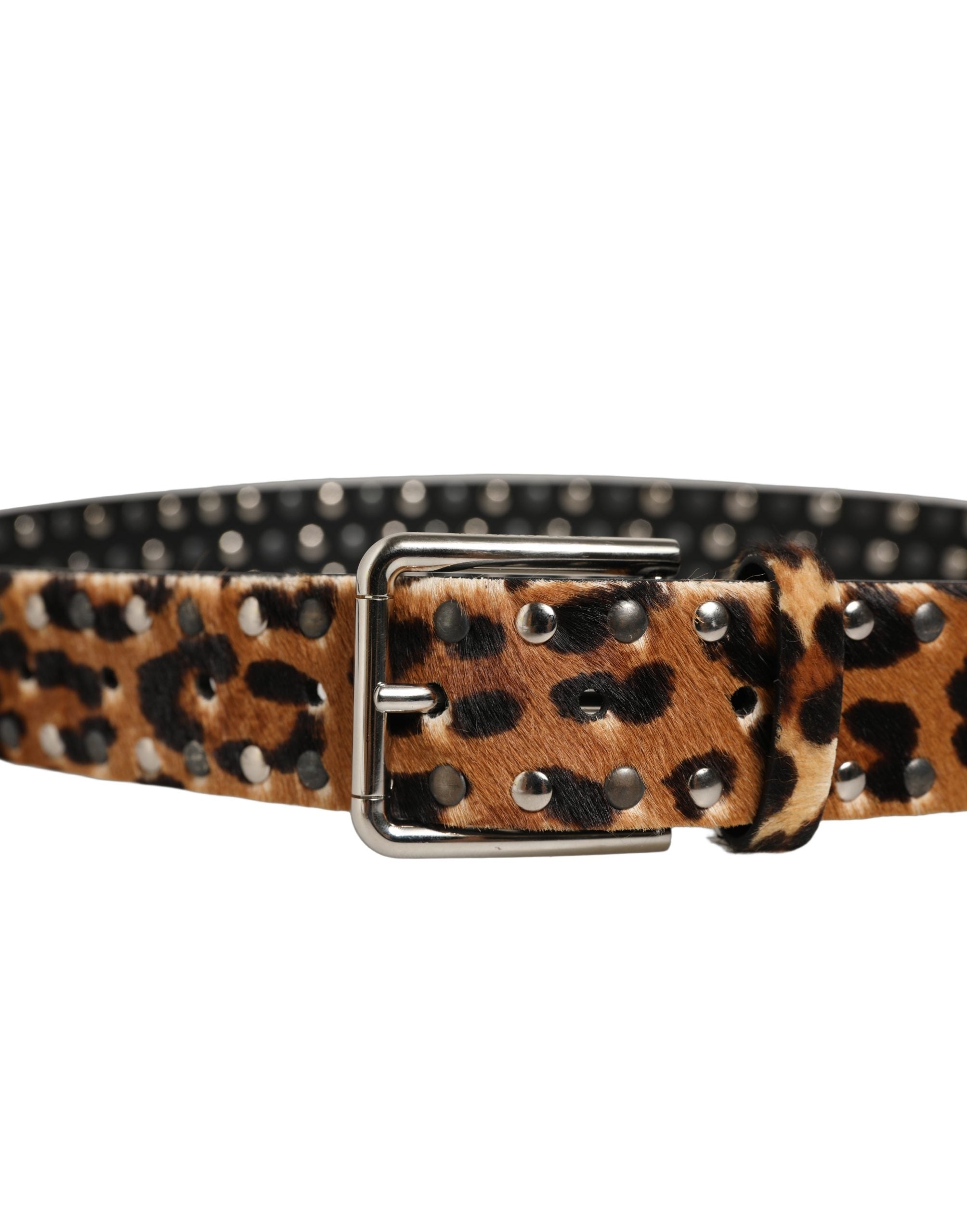 Dolce & Gabbana Brown Leopard Calf Hair Studs Metal Buckle Belt Dolce & Gabbana