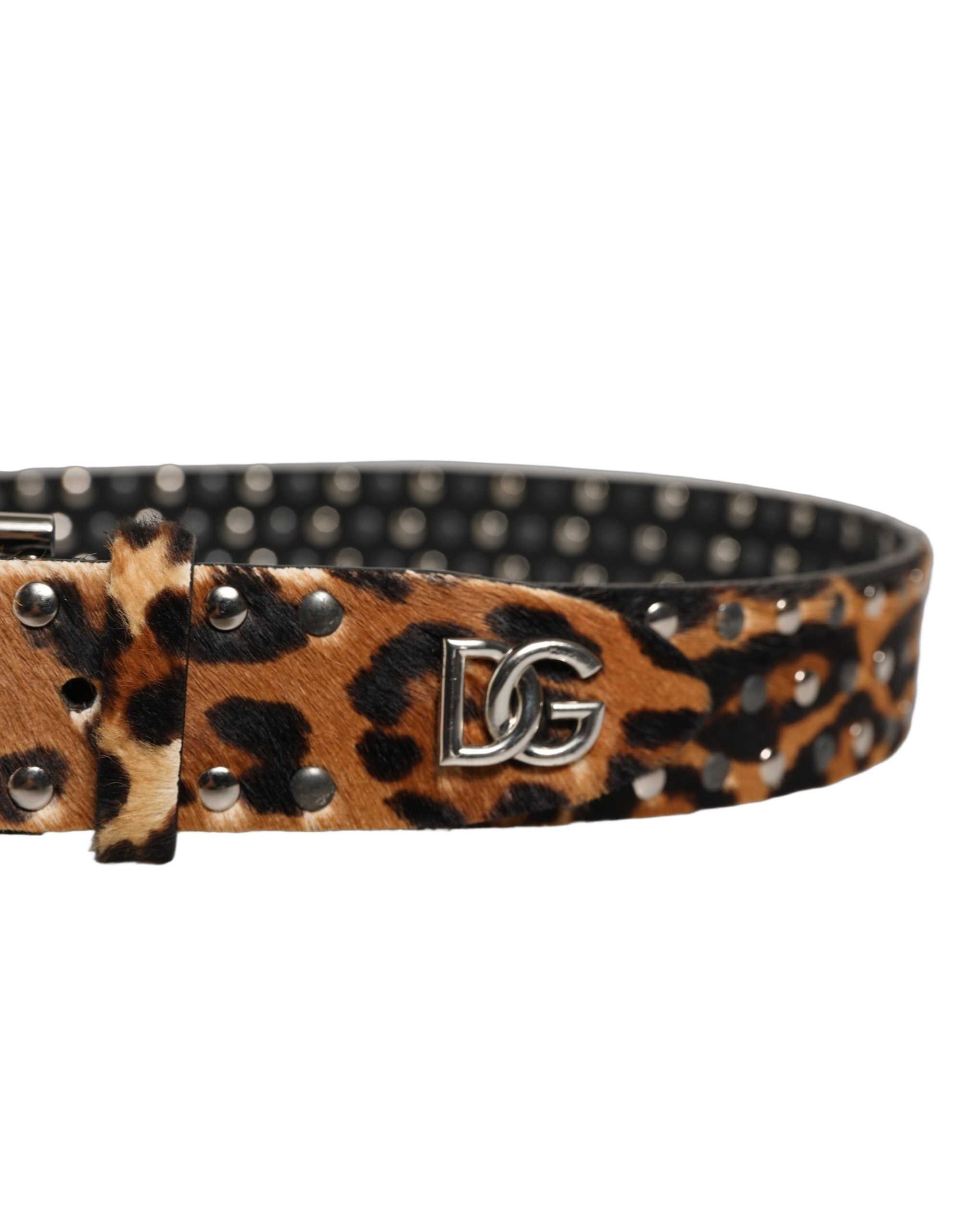 Dolce & Gabbana Brown Leopard Calf Hair Studs Metal Buckle Belt Dolce & Gabbana