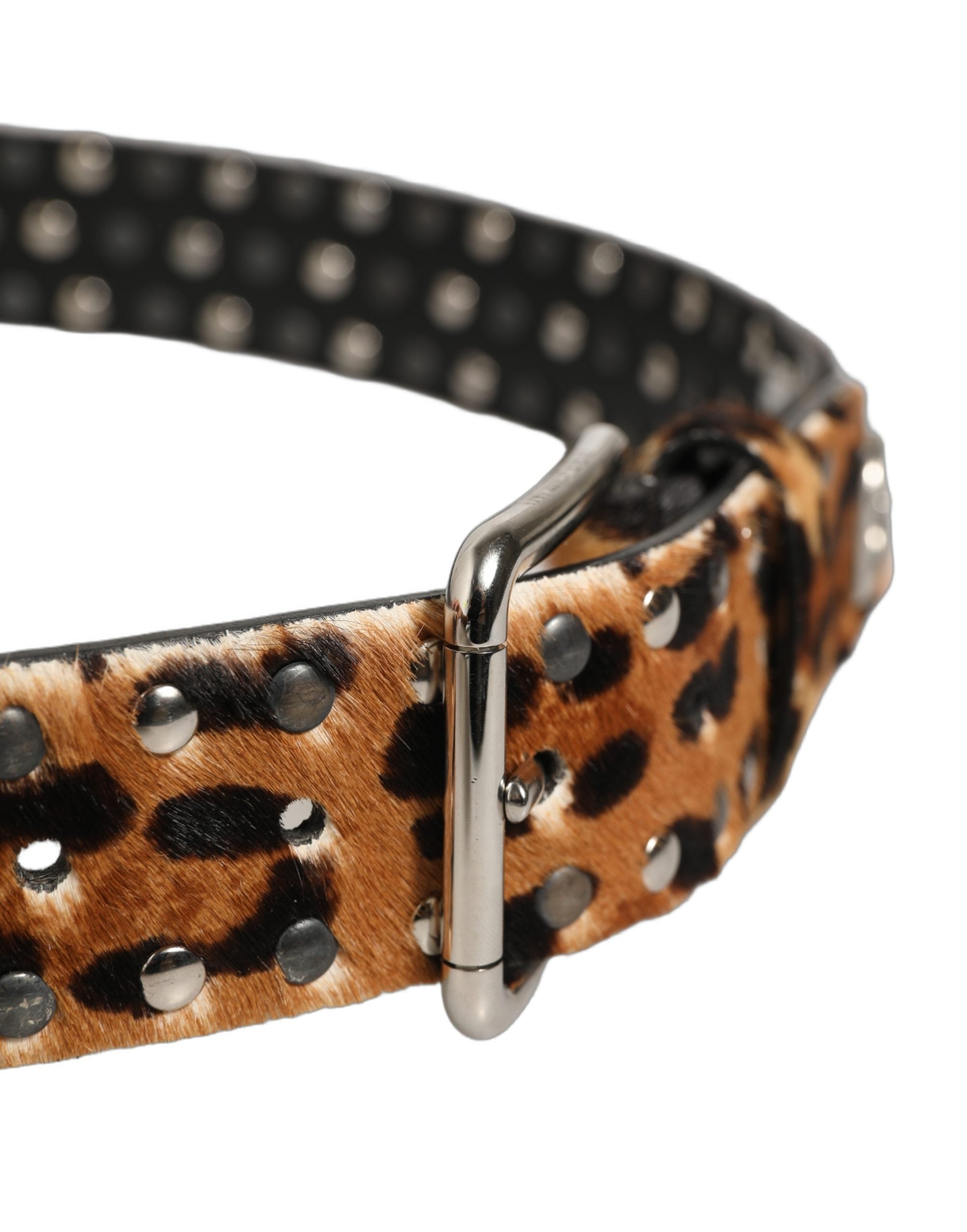 Dolce & Gabbana Brown Leopard Calf Hair Studs Metal Buckle Belt Dolce & Gabbana