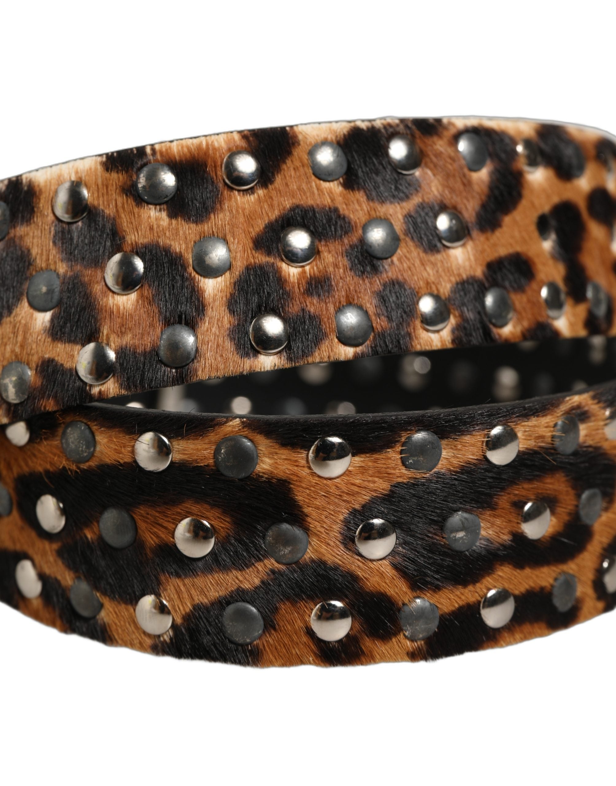 Dolce & Gabbana Brown Leopard Calf Hair Studs Metal Buckle Belt Dolce & Gabbana