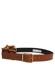 Dolce & Gabbana Brown Leather Gold Metal Rings Buckle Belt Dolce & Gabbana