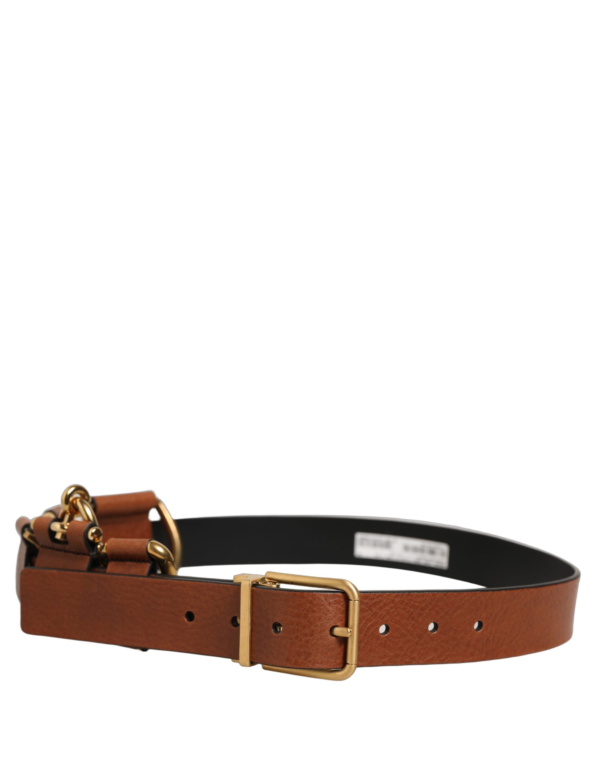 Dolce & Gabbana Brown Leather Gold Metal Rings Buckle Belt Dolce & Gabbana