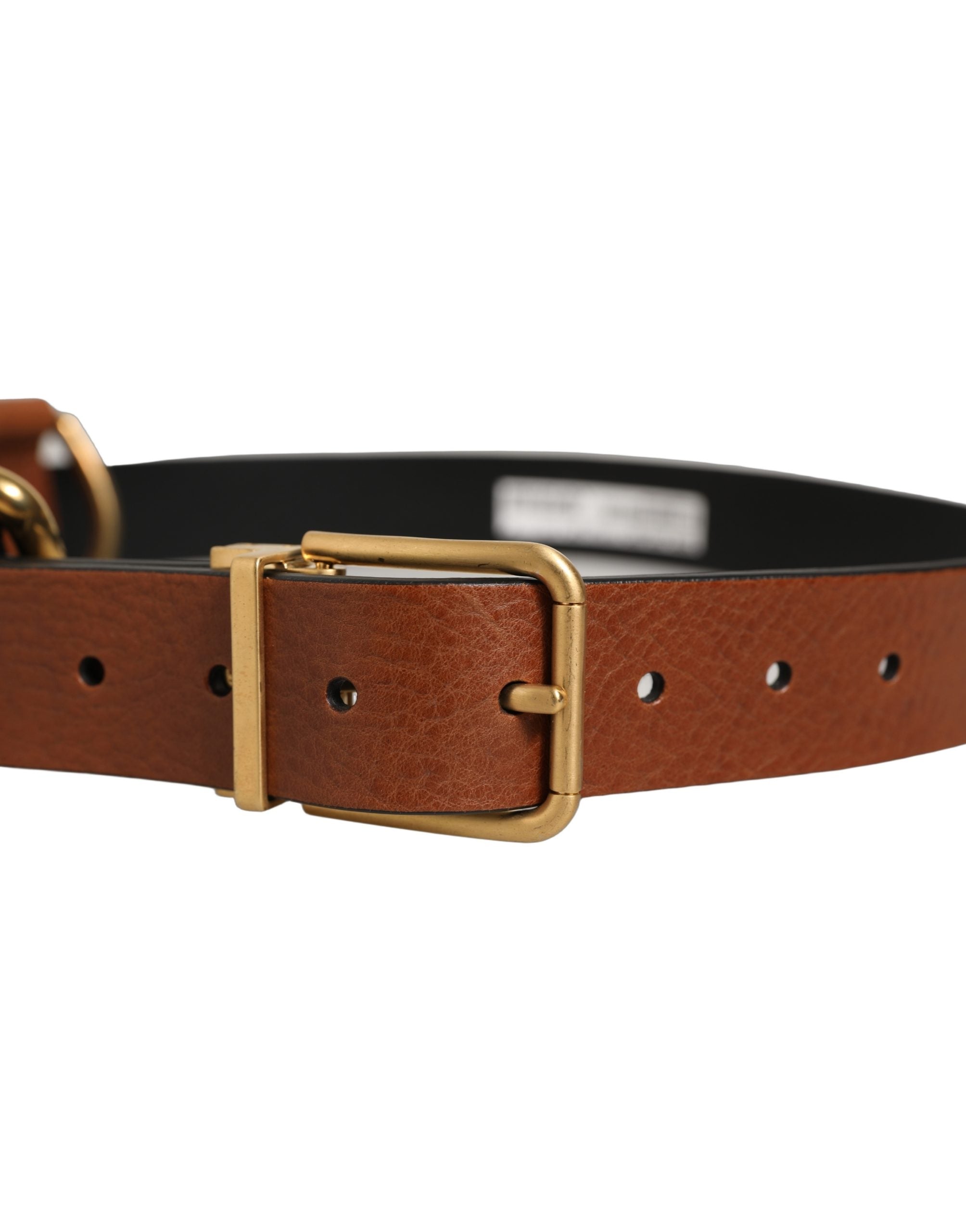 Dolce & Gabbana Brown Leather Gold Metal Rings Buckle Belt Dolce & Gabbana