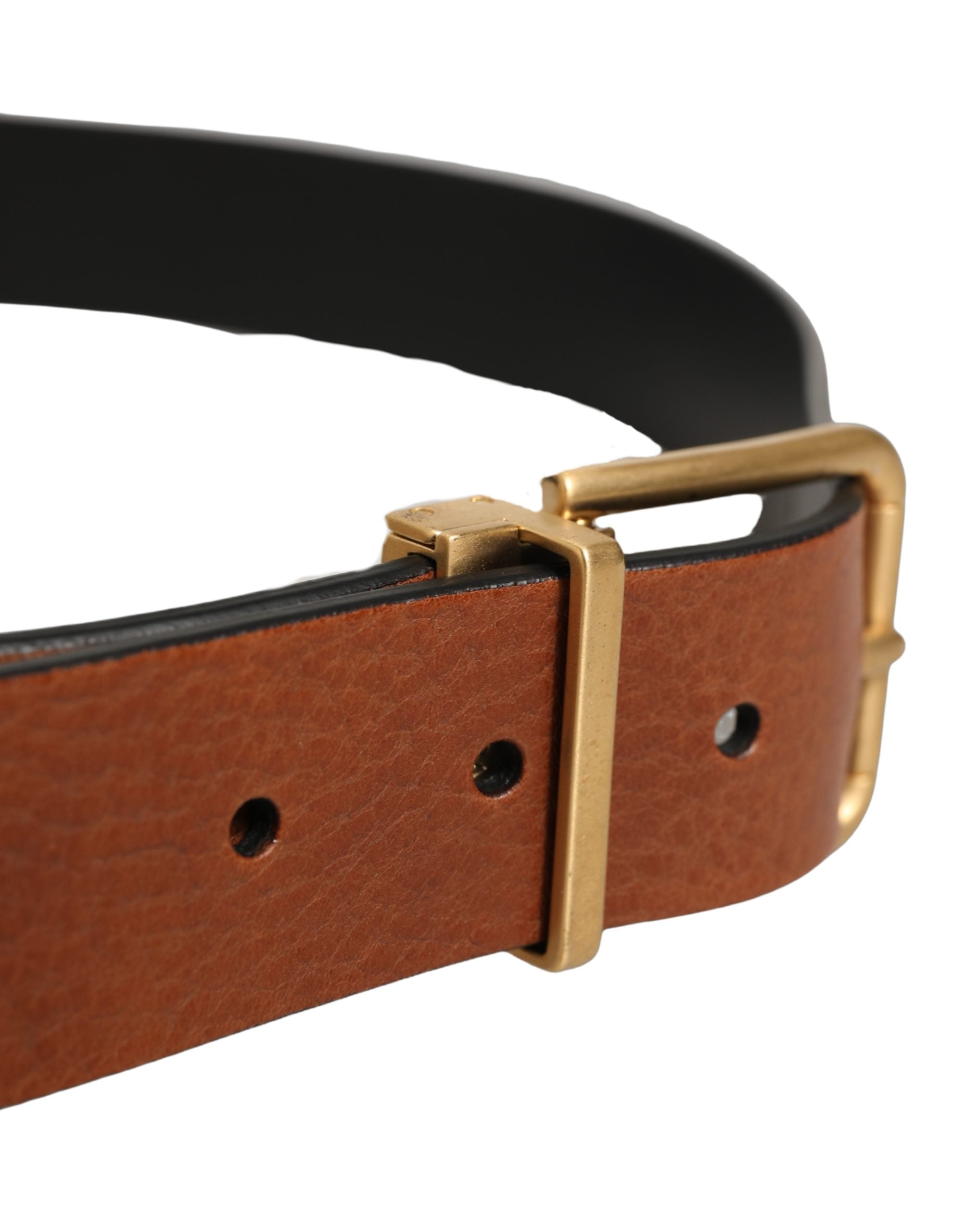 Dolce & Gabbana Brown Leather Gold Metal Rings Buckle Belt Dolce & Gabbana