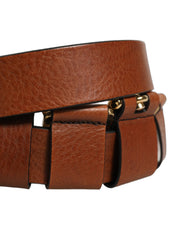 Dolce & Gabbana Brown Leather Gold Metal Rings Buckle Belt Dolce & Gabbana