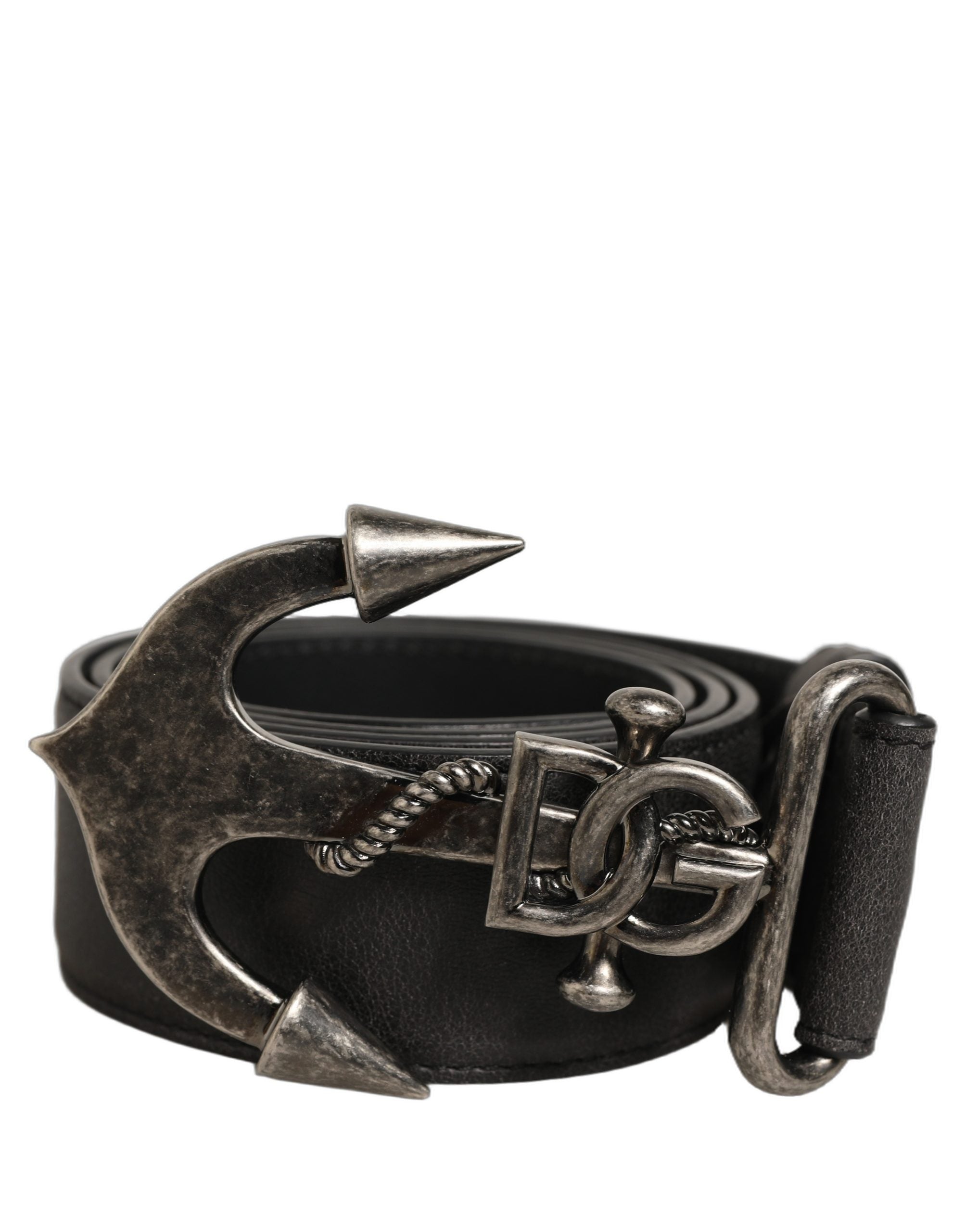Dolce & Gabbana Black Leather Anchor Logo Metal Buckle Belt Dolce & Gabbana
