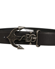 Dolce & Gabbana Black Leather Anchor Logo Metal Buckle Belt Dolce & Gabbana