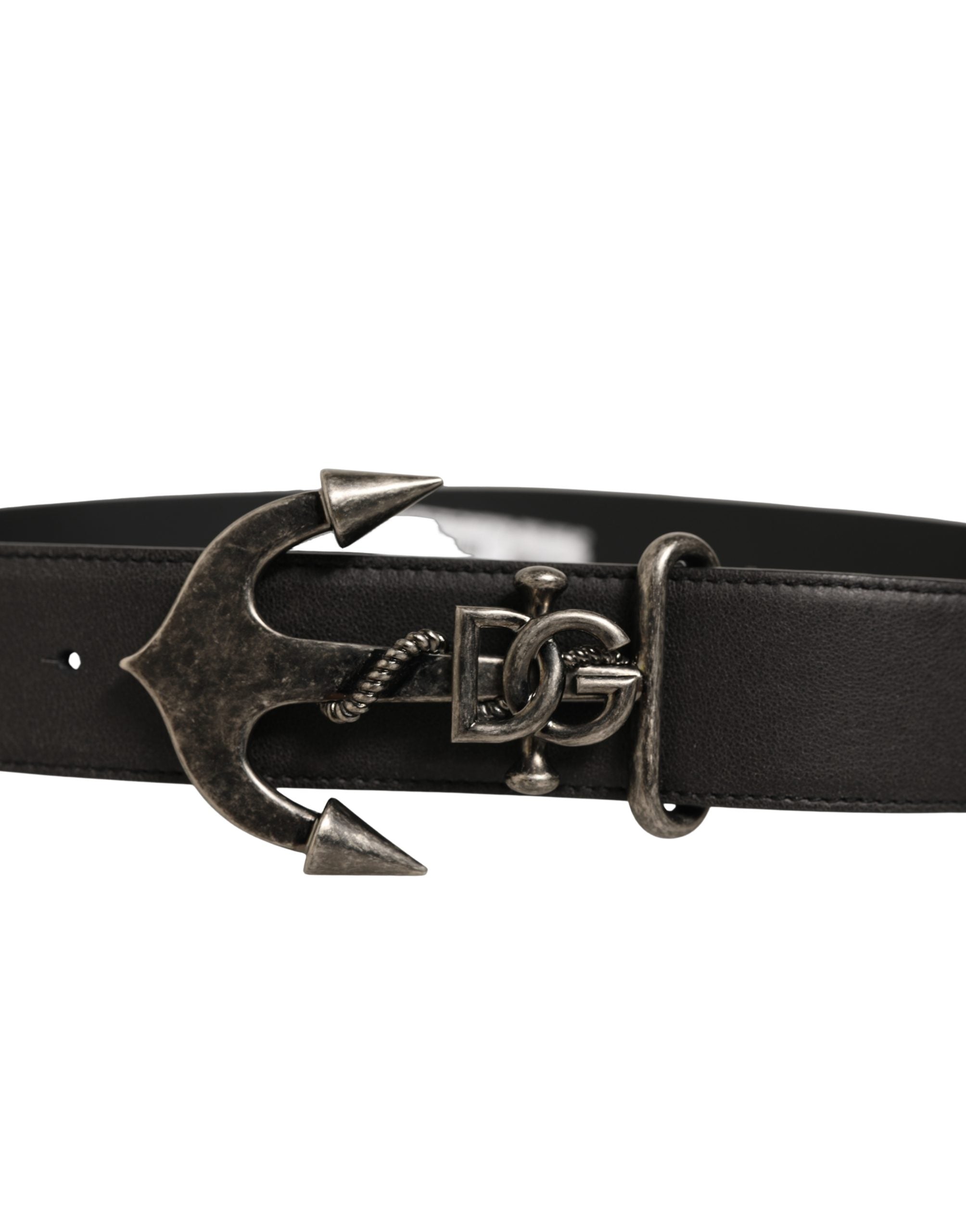 Dolce & Gabbana Black Leather Anchor Logo Metal Buckle Belt Dolce & Gabbana